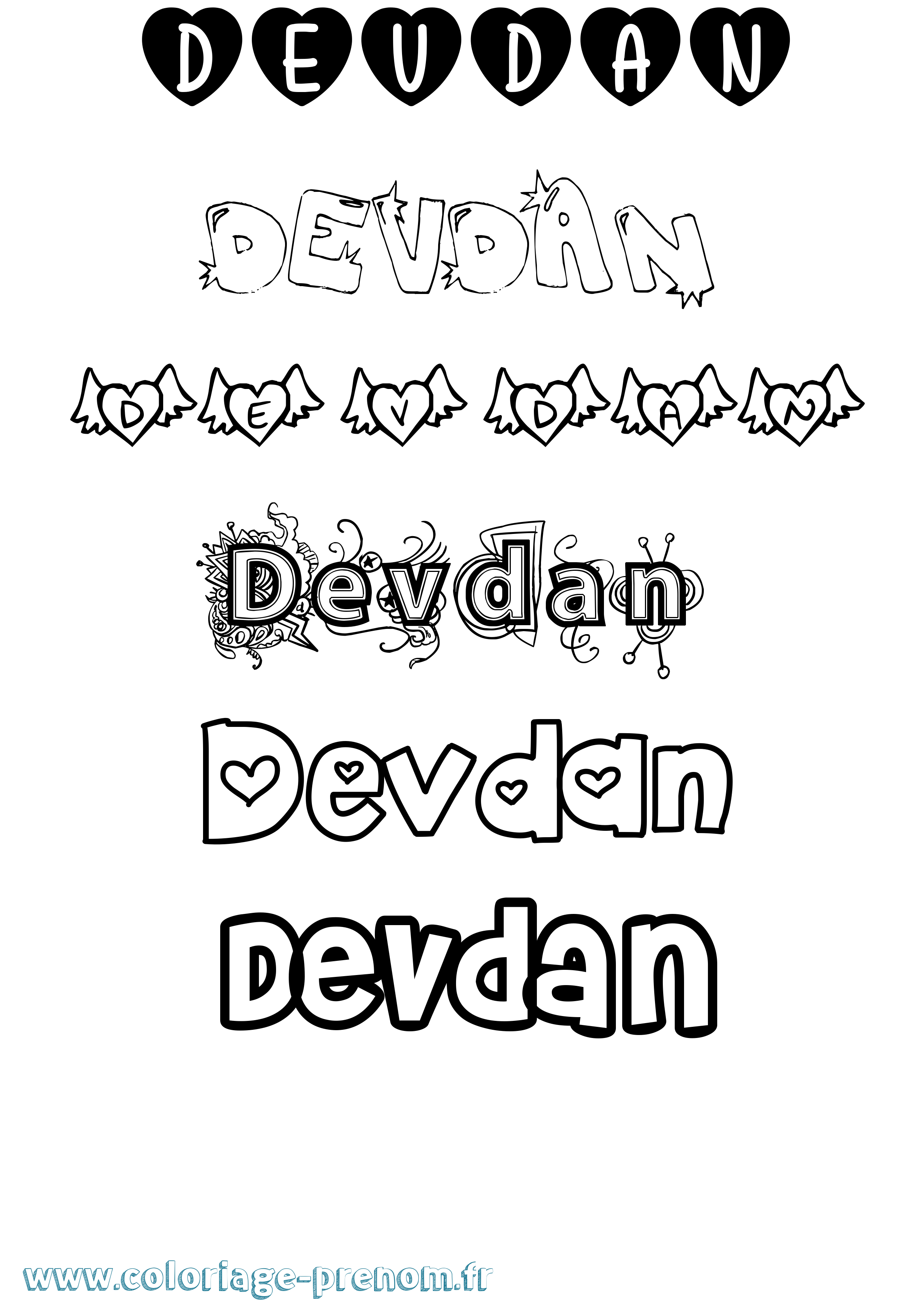 Coloriage Devdan Girly Coloriage prénom Devdan Girly