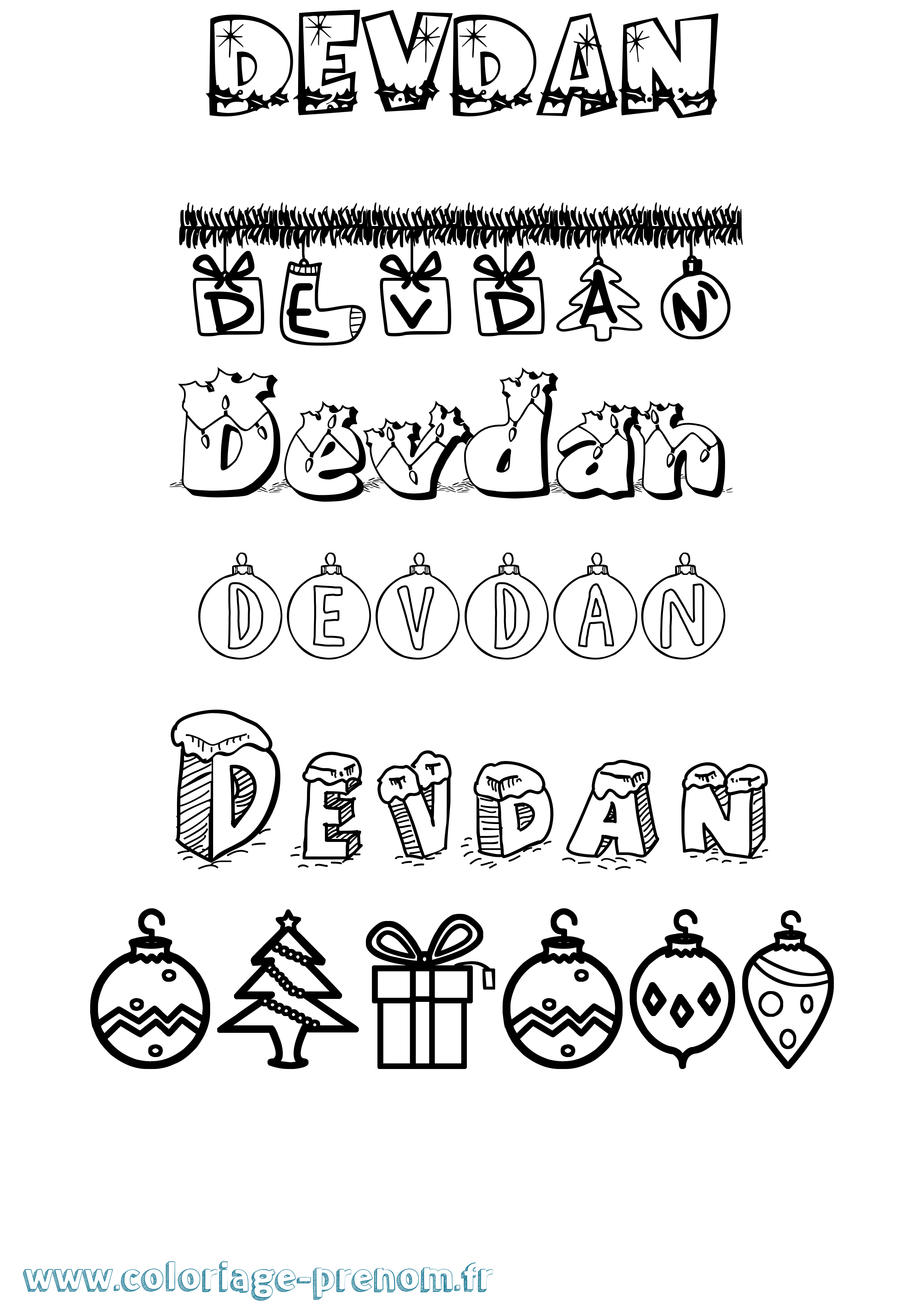 Coloriage Devdan Noël Coloriage prénom Devdan Noël