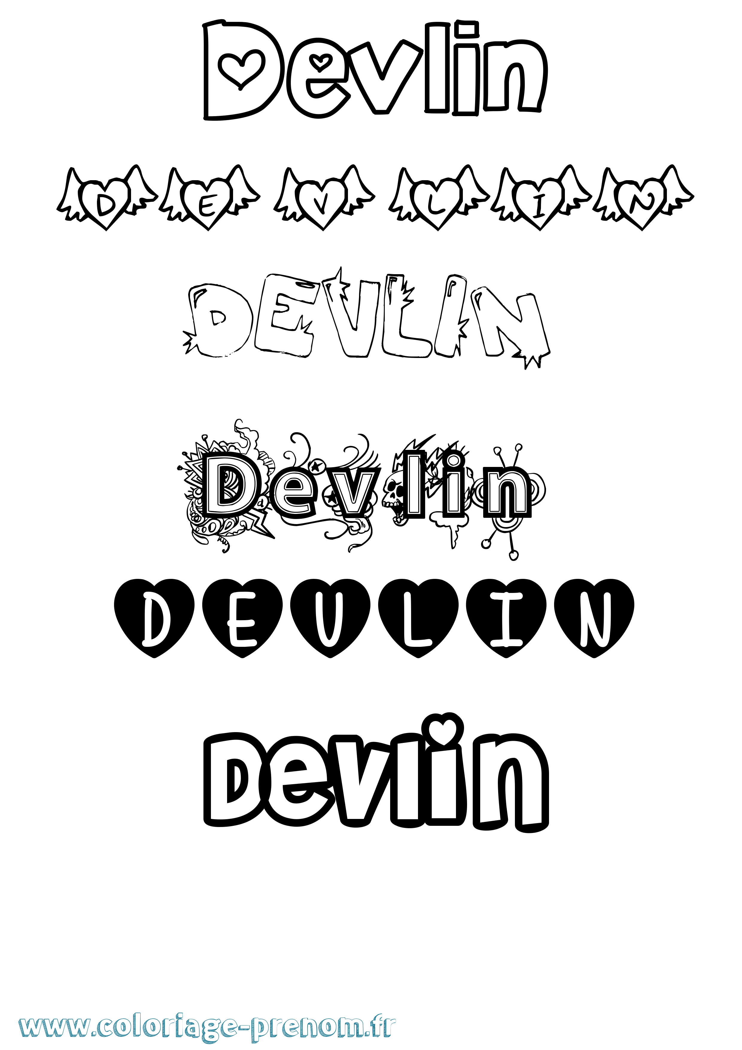 Coloriage Devlin Girly Coloriage prénom Devlin Girly