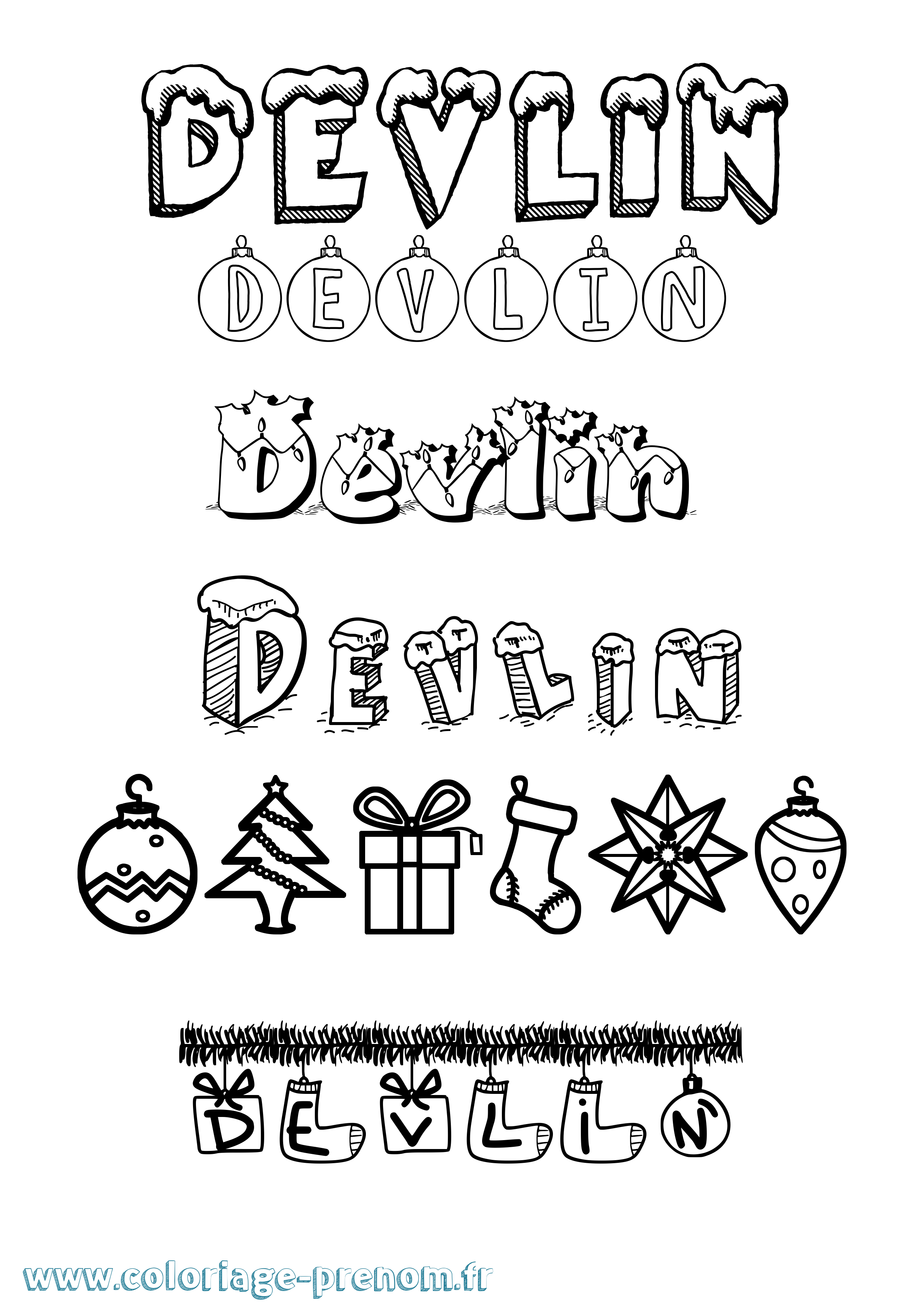 Coloriage Devlin Noël Coloriage prénom Devlin Noël