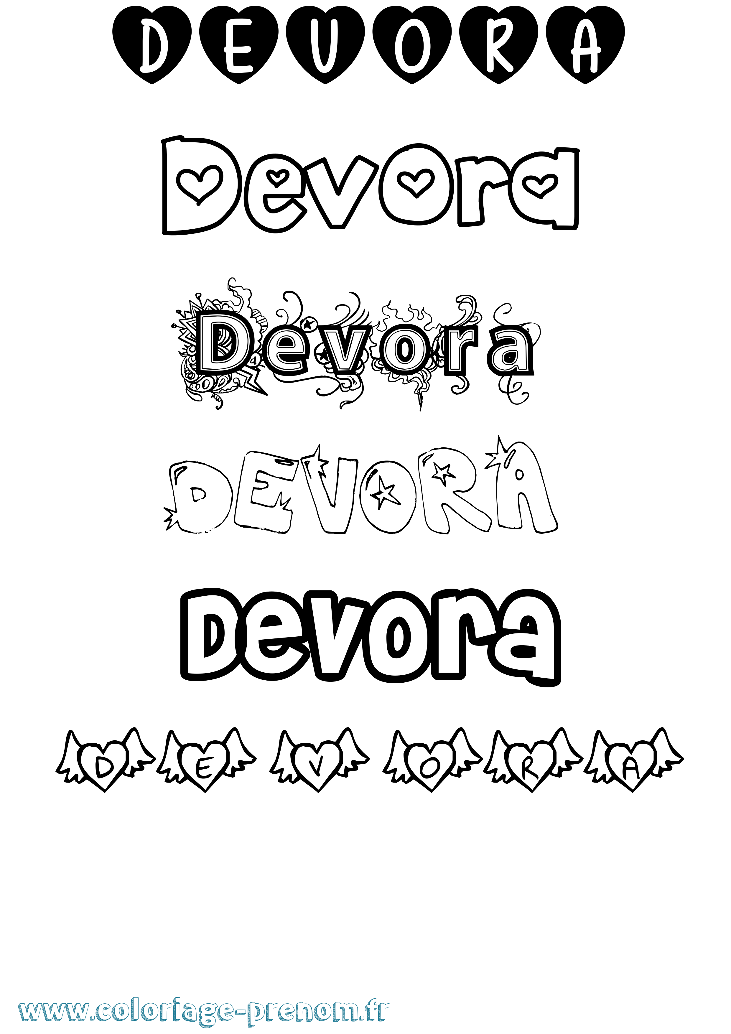Coloriage Devora Girly Coloriage prénom Devora Girly