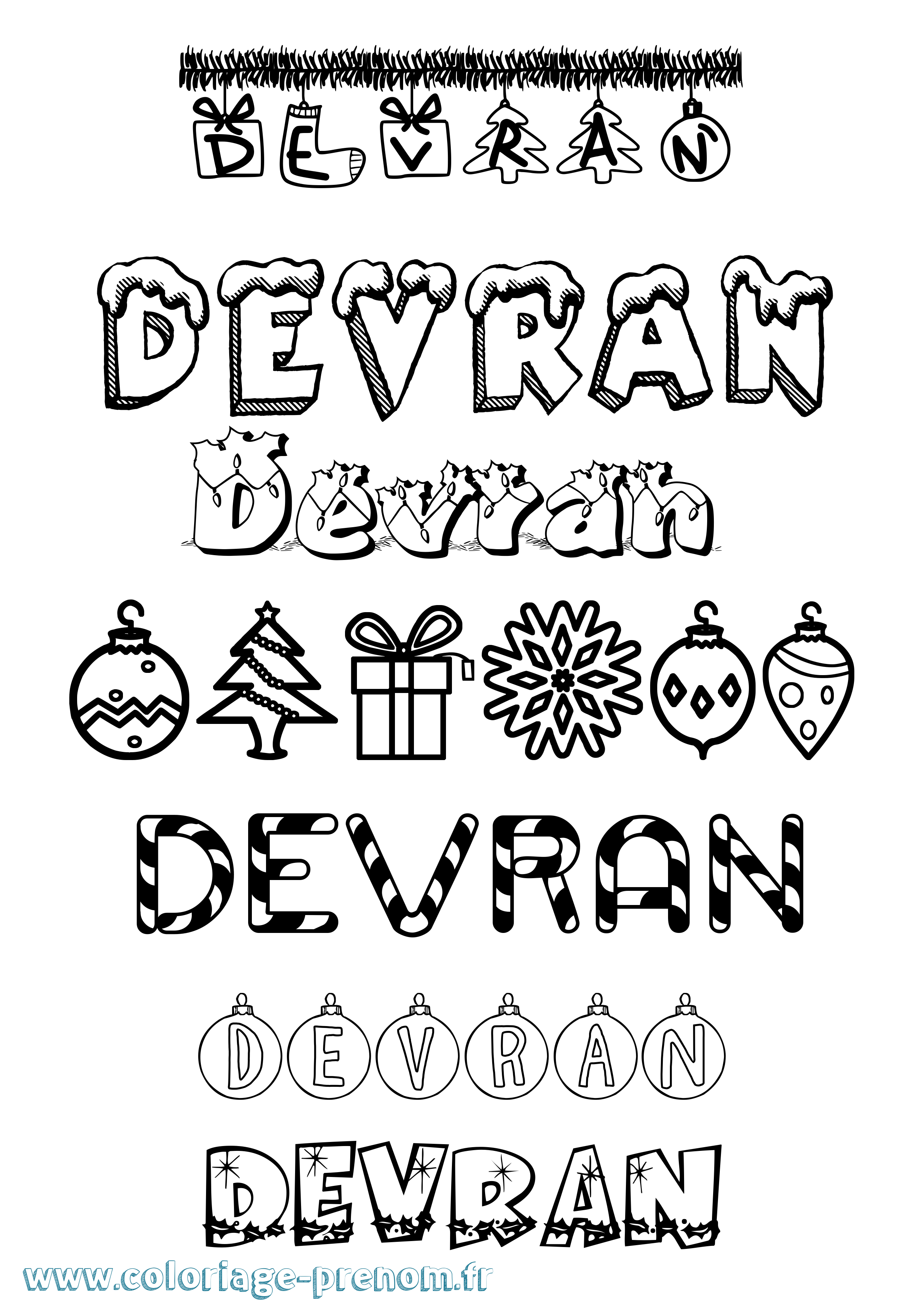 Coloriage Devran Noël Coloriage prénom Devran Noël
