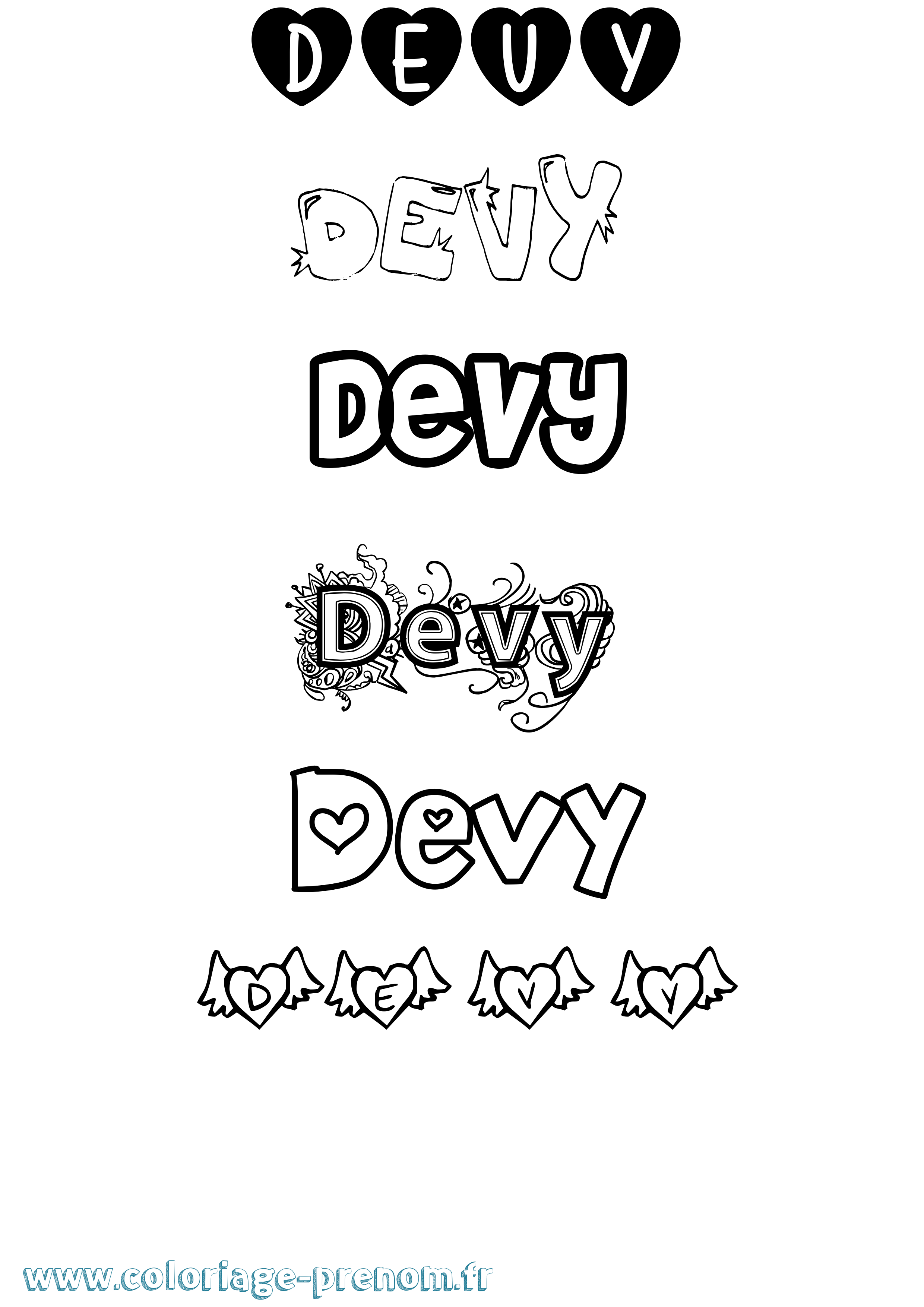 Coloriage Devy Girly Coloriage prénom Devy Girly