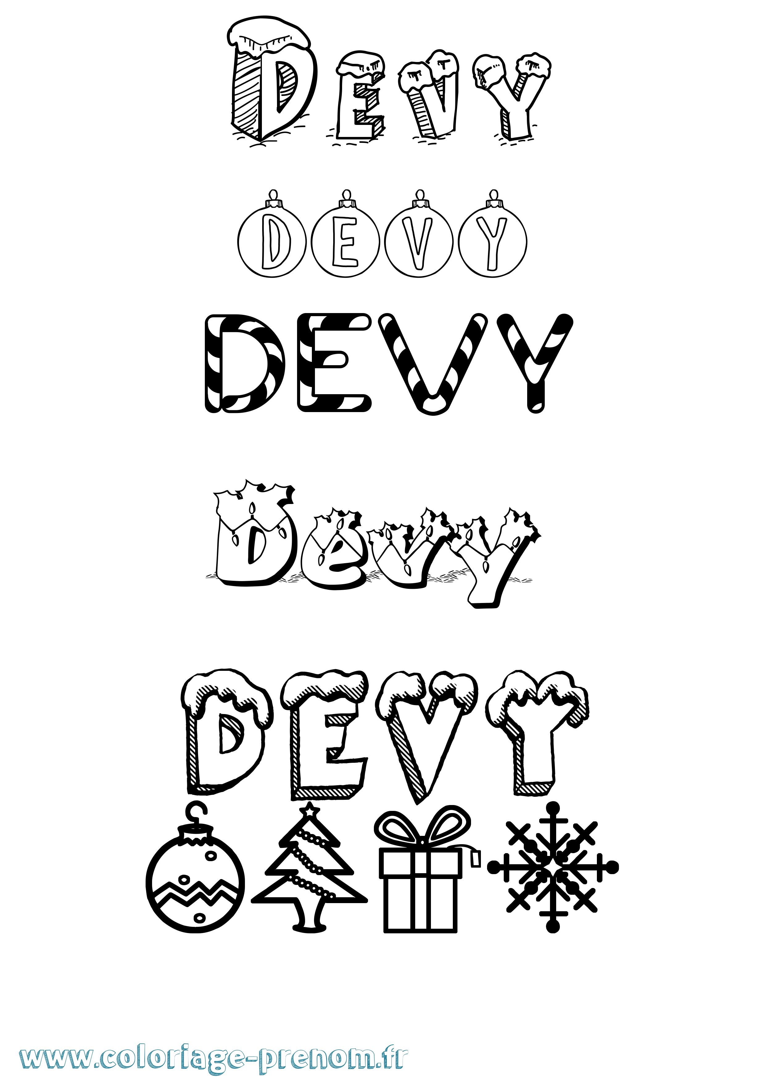 Coloriage Devy Noël Coloriage prénom Devy Noël