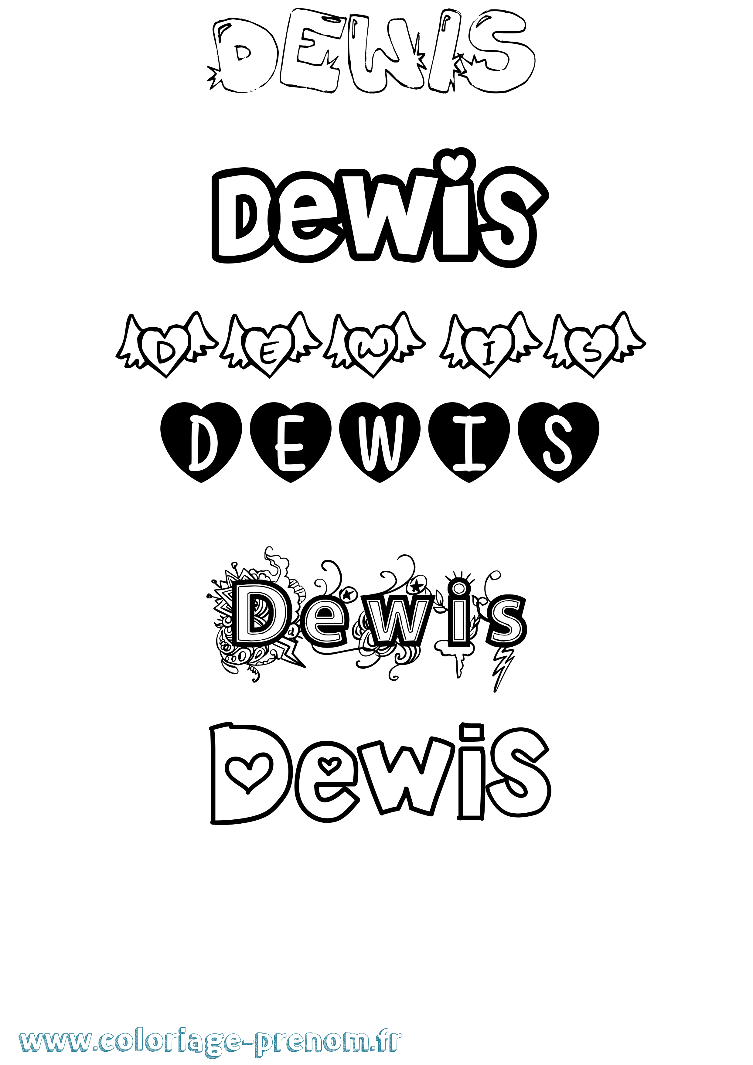 Coloriage Dewis Girly Coloriage prénom Dewis Girly