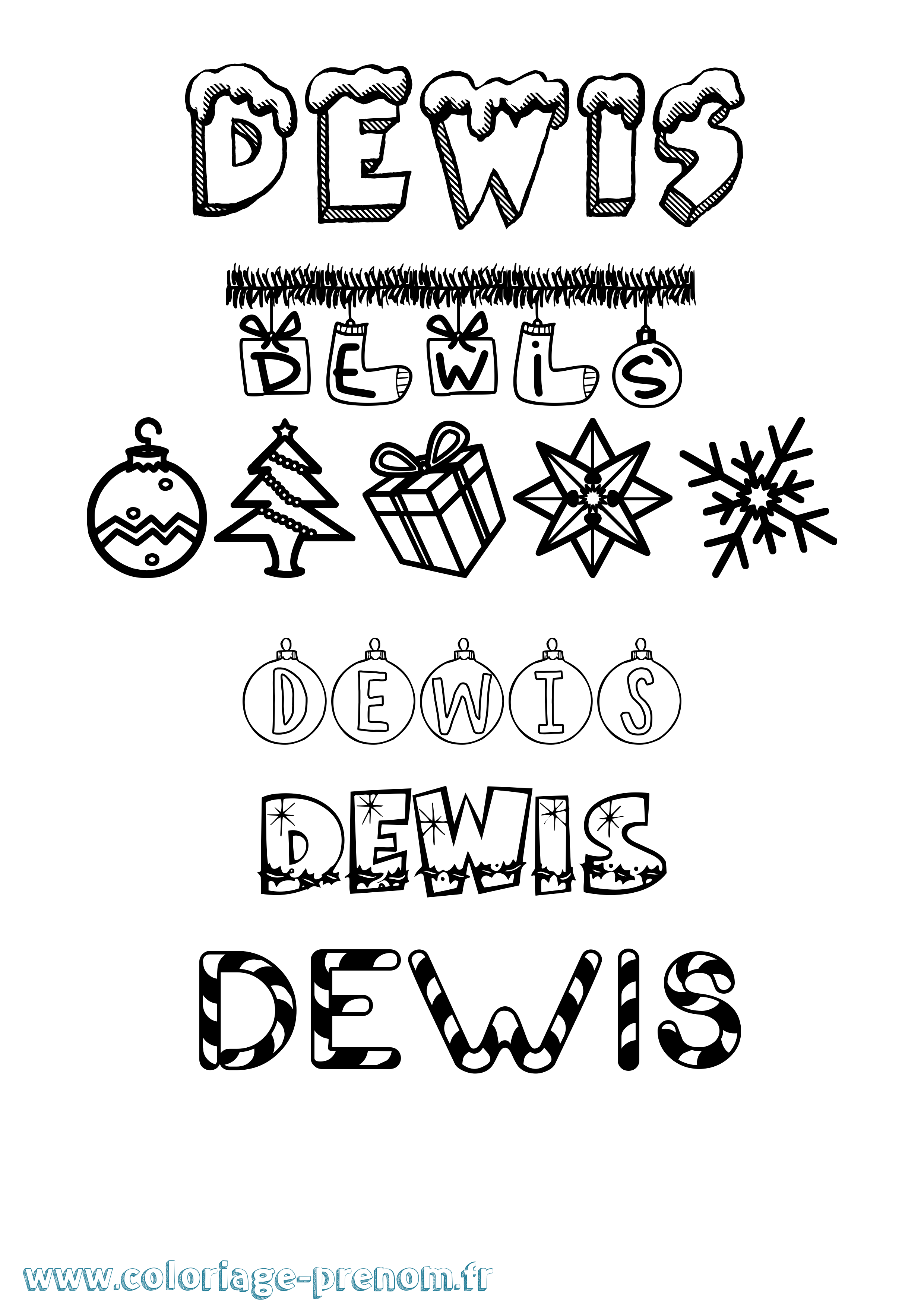 Coloriage Dewis Noël Coloriage prénom Dewis Noël