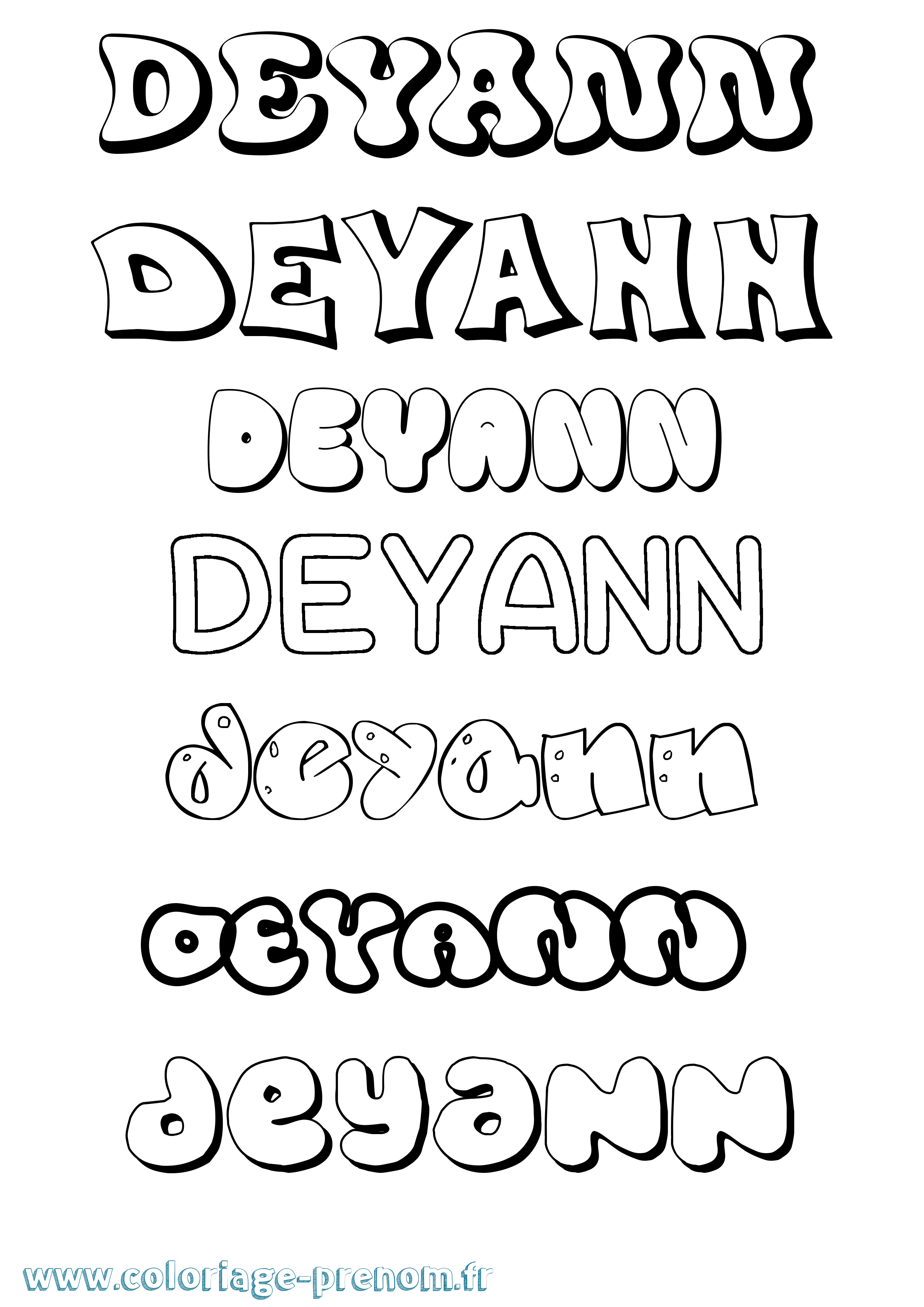 Coloriage Deyann Bubble Coloriage prénom Deyann Bubble