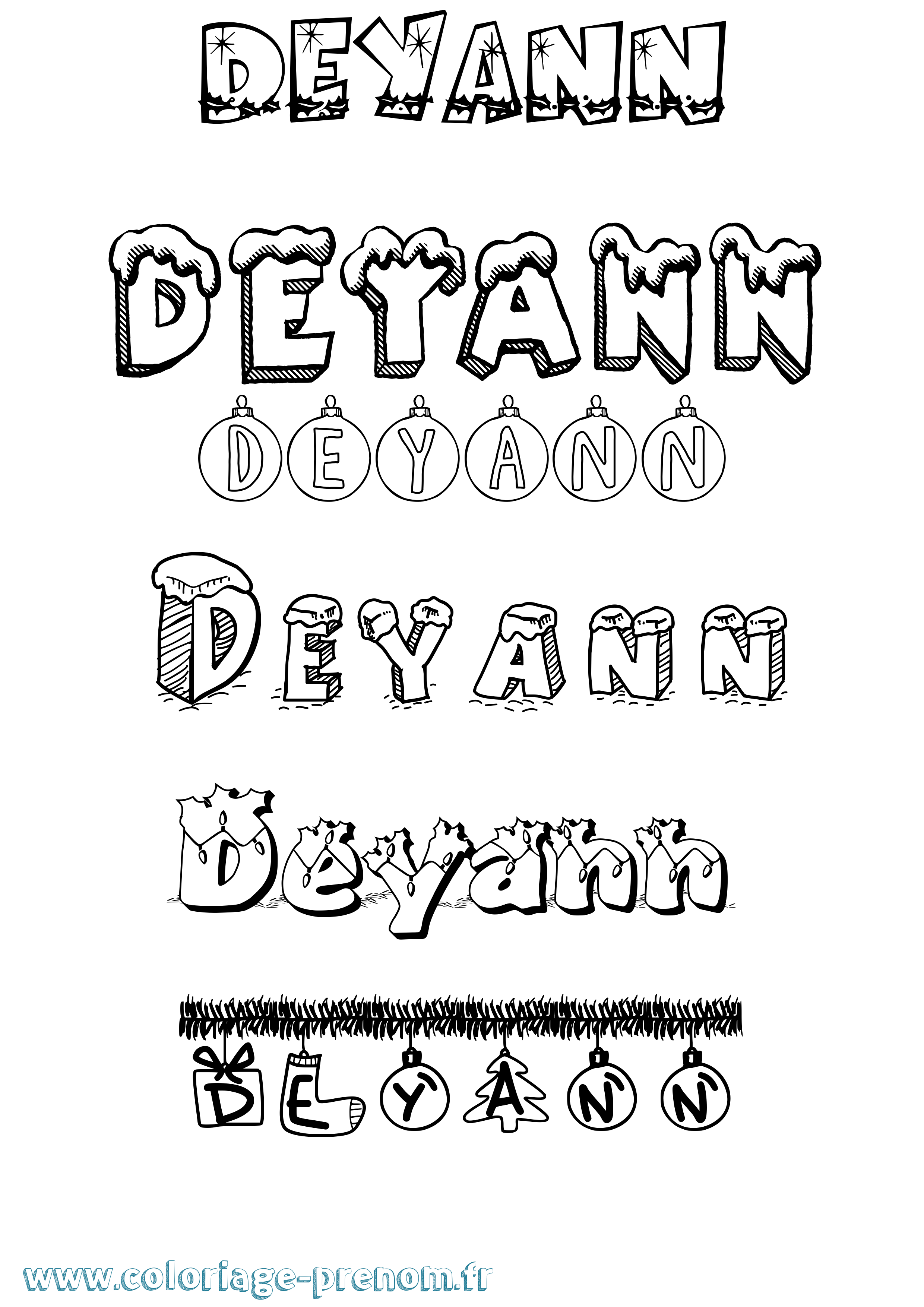 Coloriage Deyann Noël Coloriage prénom Deyann Noël