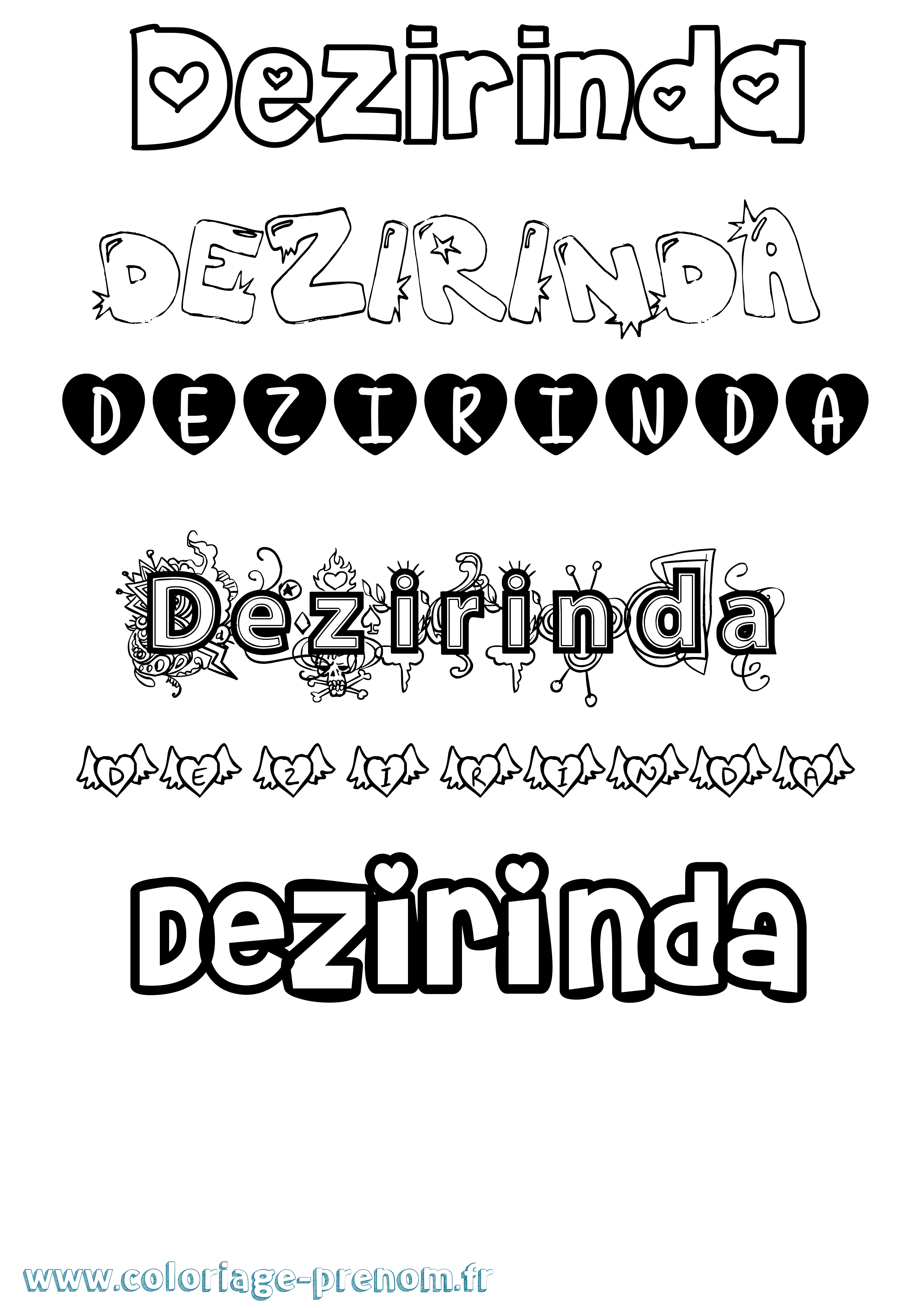 Coloriage Dezirinda Girly Coloriage prénom Dezirinda Girly