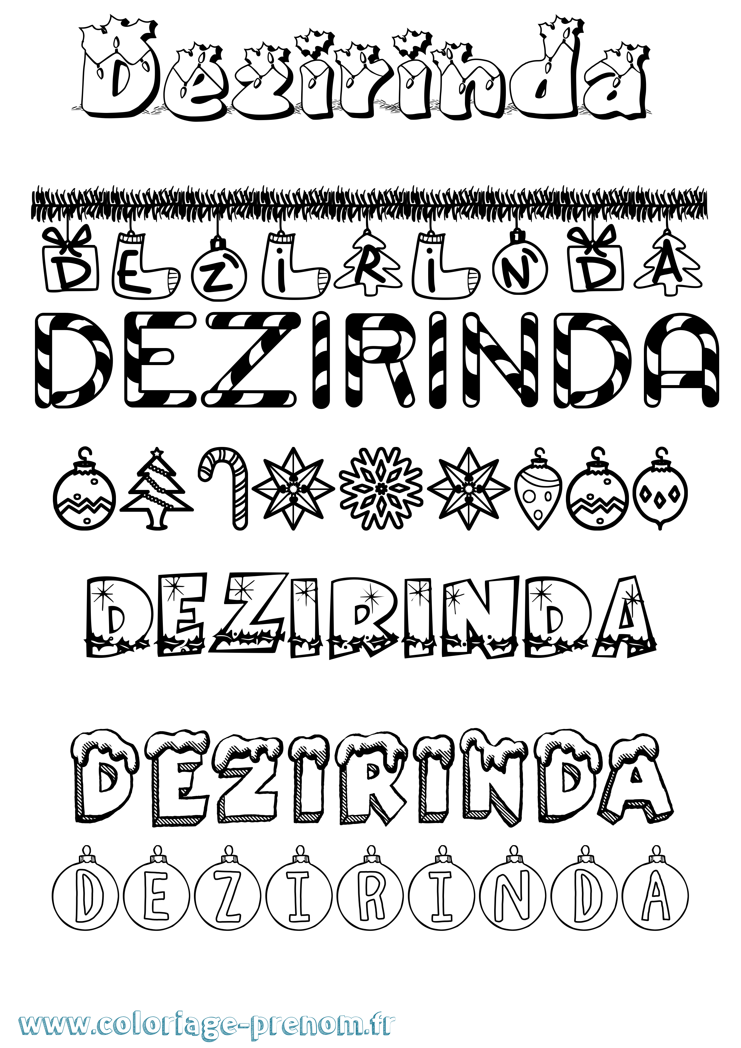 Coloriage Dezirinda Noël Coloriage prénom Dezirinda Noël