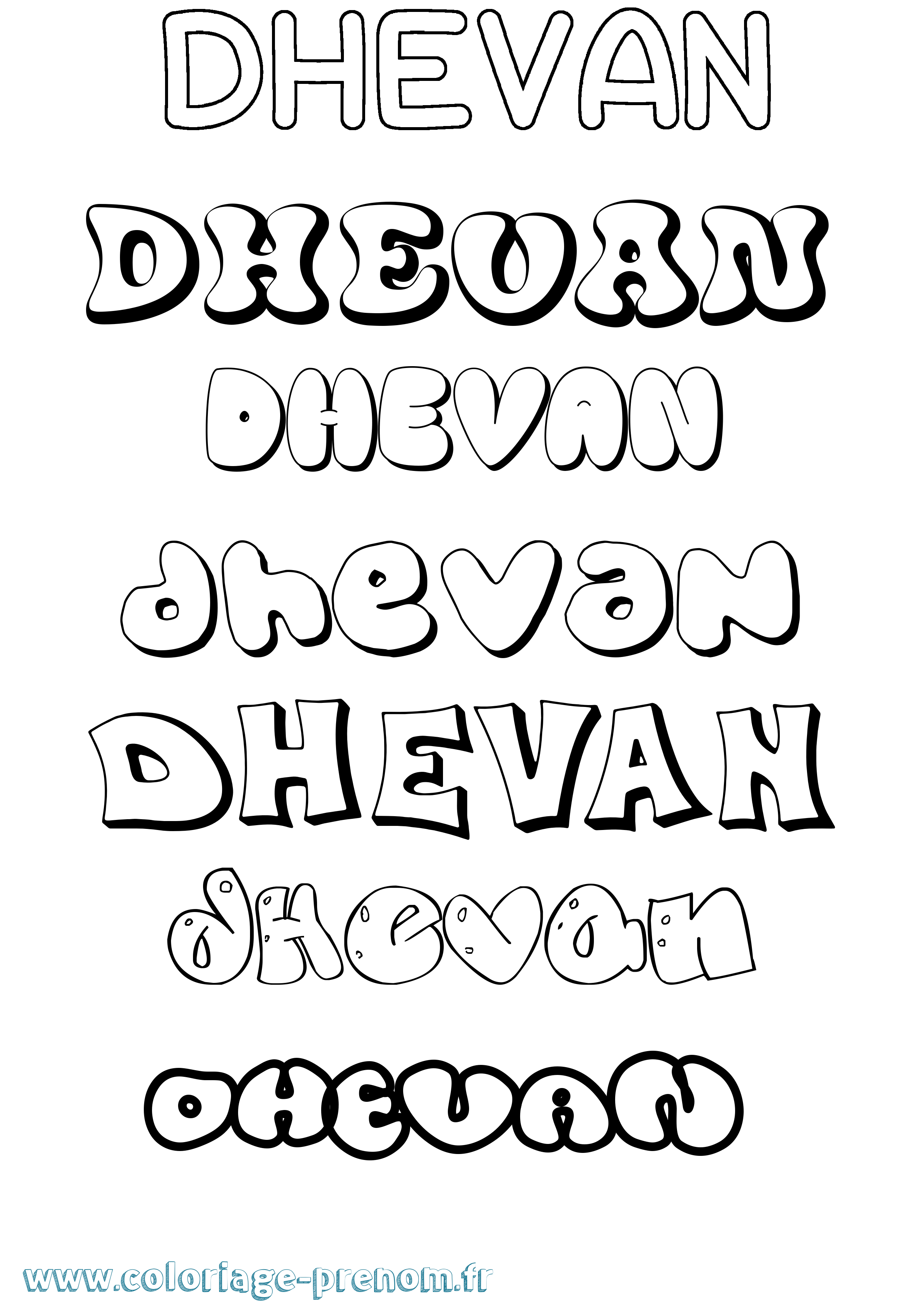 Coloriage Dhevan Bubble Coloriage prénom Dhevan Bubble
