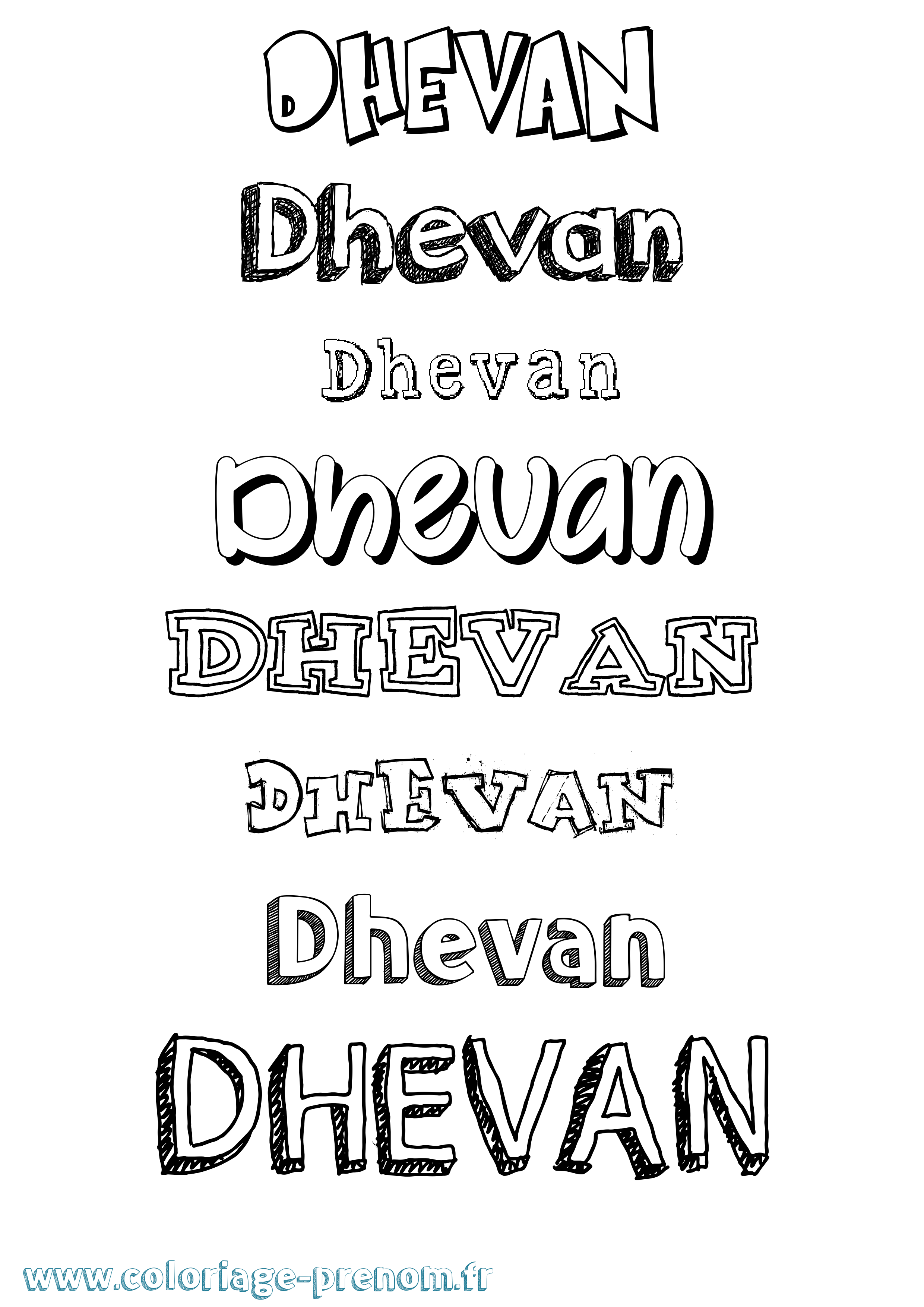 Coloriage Dhevan Dessiné Coloriage prénom Dhevan Dessiné