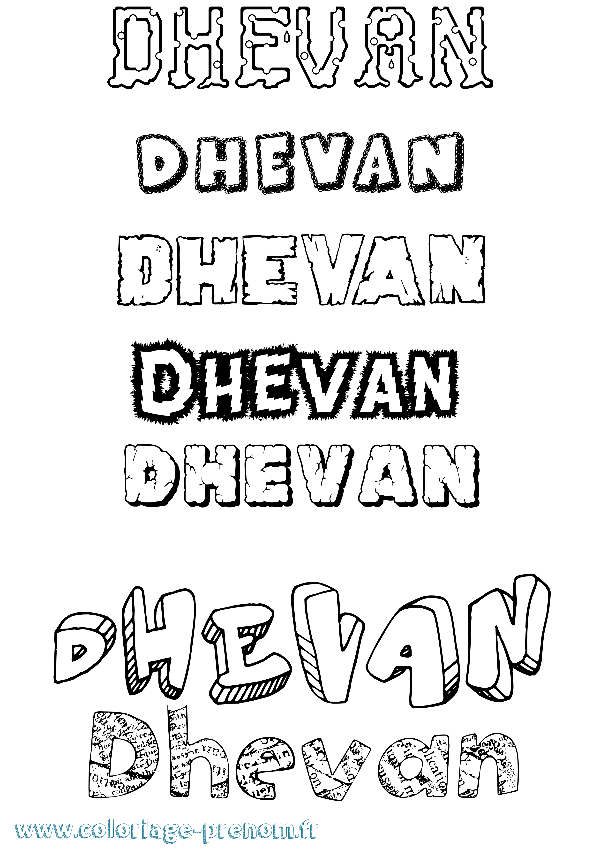 Coloriage Dhevan Destructuré Coloriage prénom Dhevan Destructuré