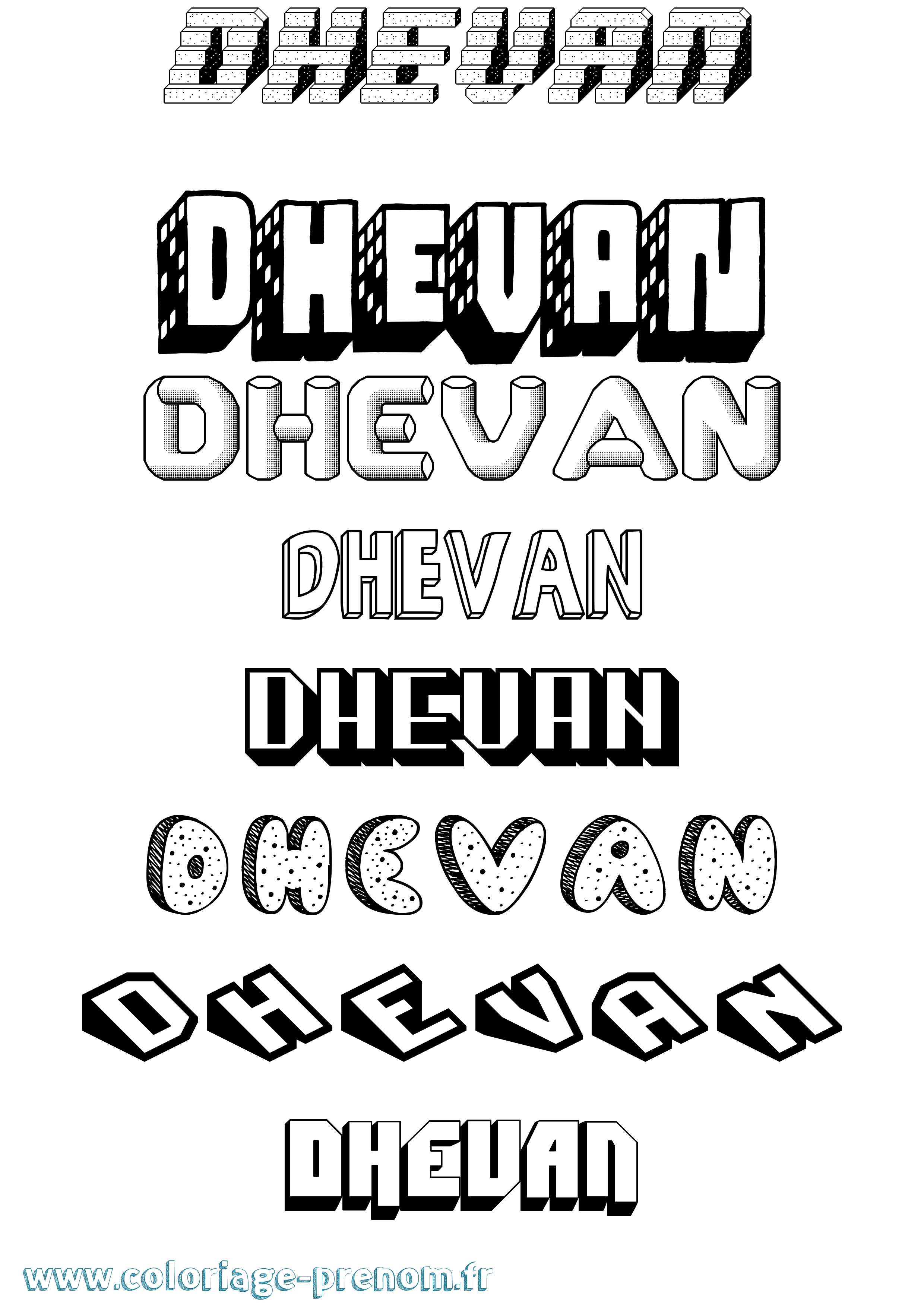 Coloriage Dhevan Effet 3D Coloriage prénom Dhevan Effet 3D