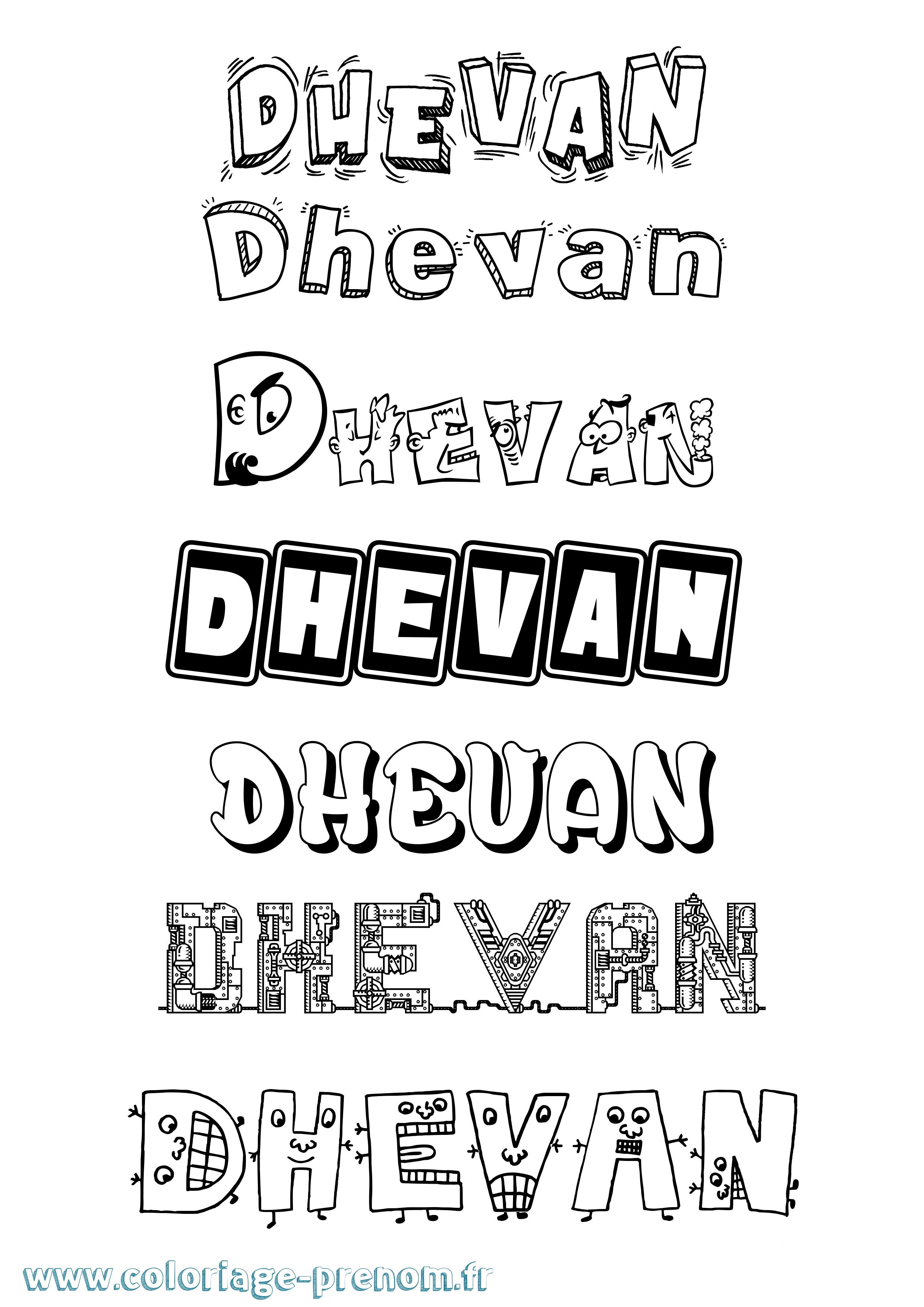 Coloriage Dhevan Fun Coloriage prénom Dhevan Fun
