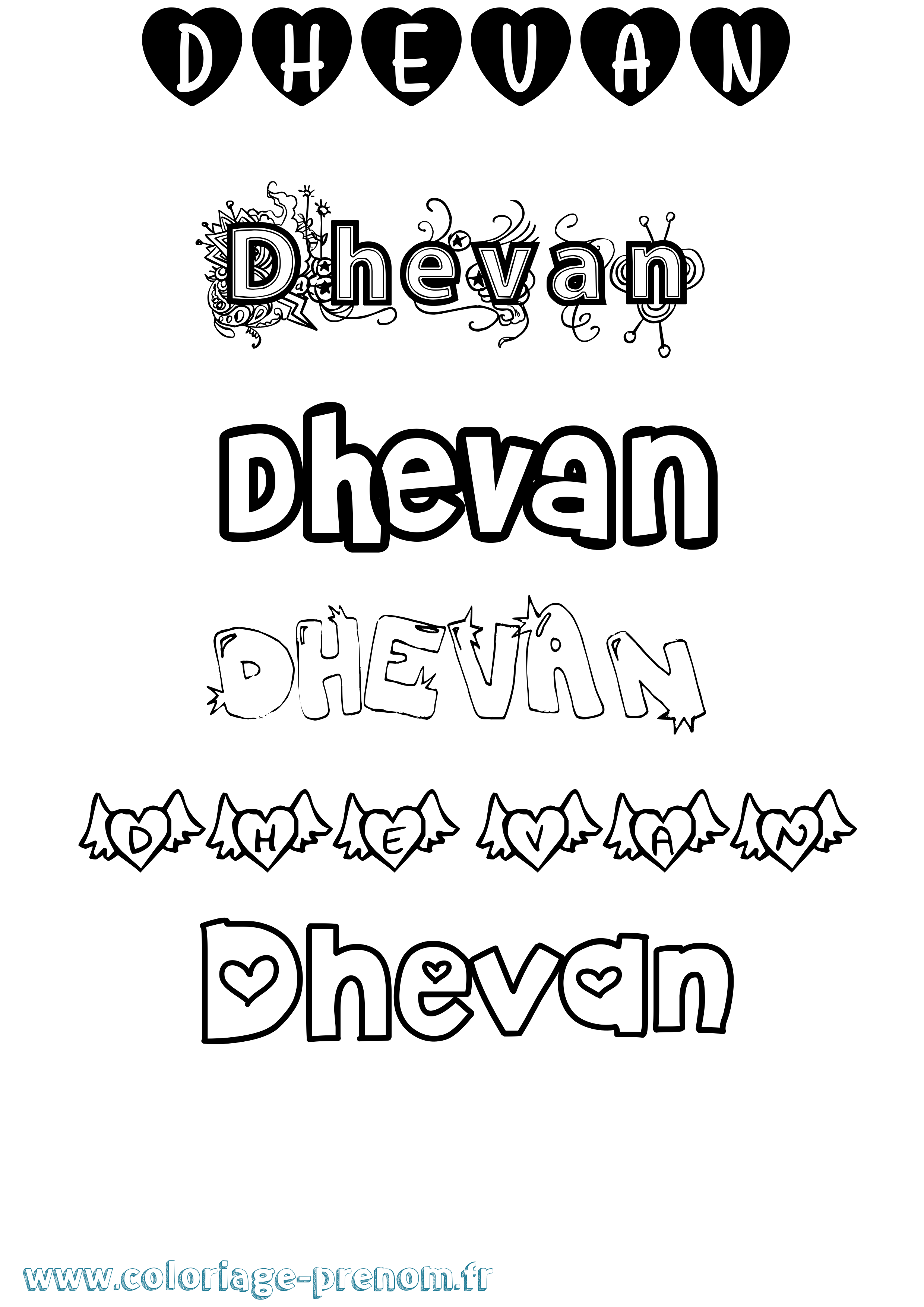 Coloriage Dhevan Girly Coloriage prénom Dhevan Girly