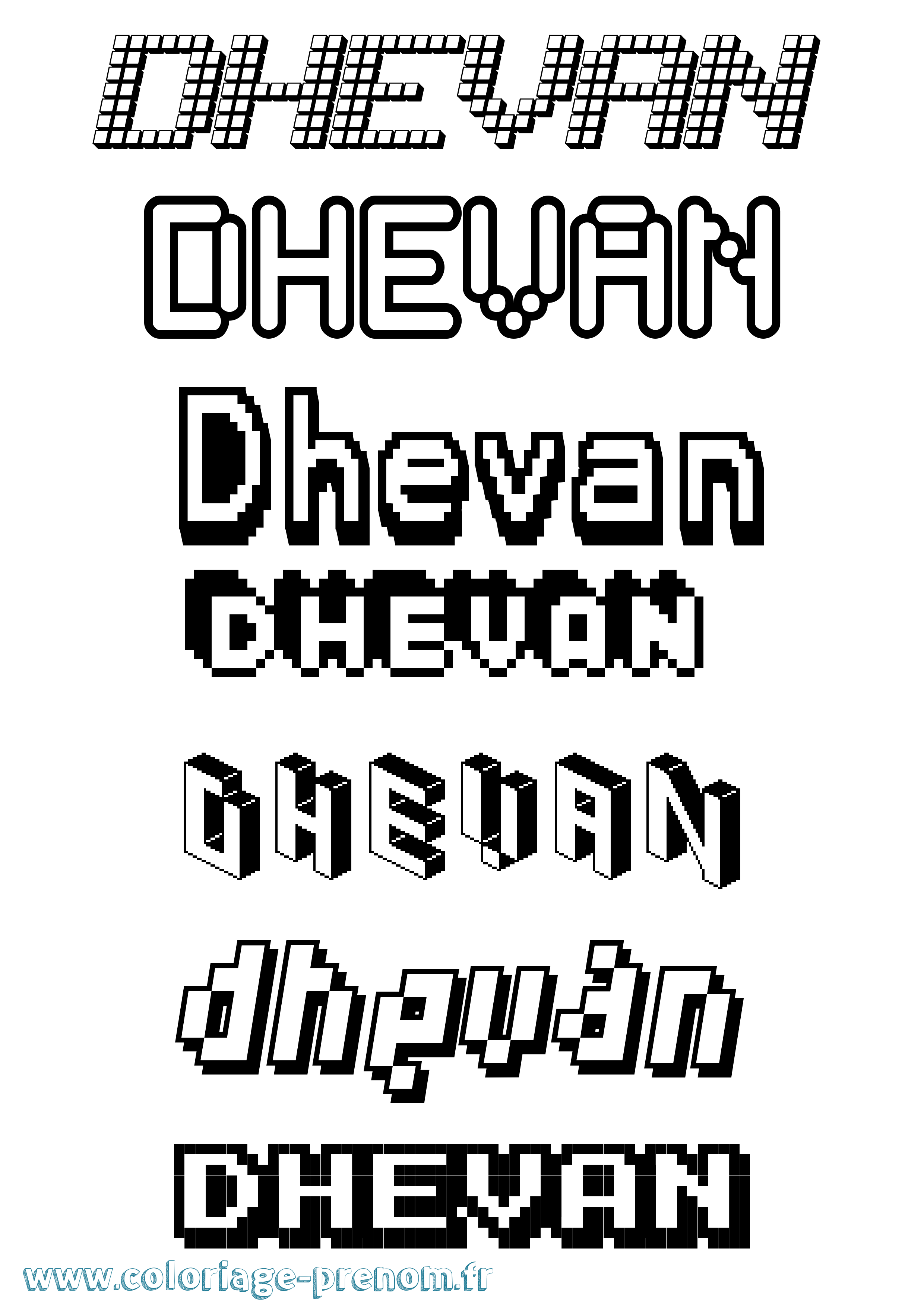 Coloriage Dhevan Pixel Coloriage prénom Dhevan Pixel