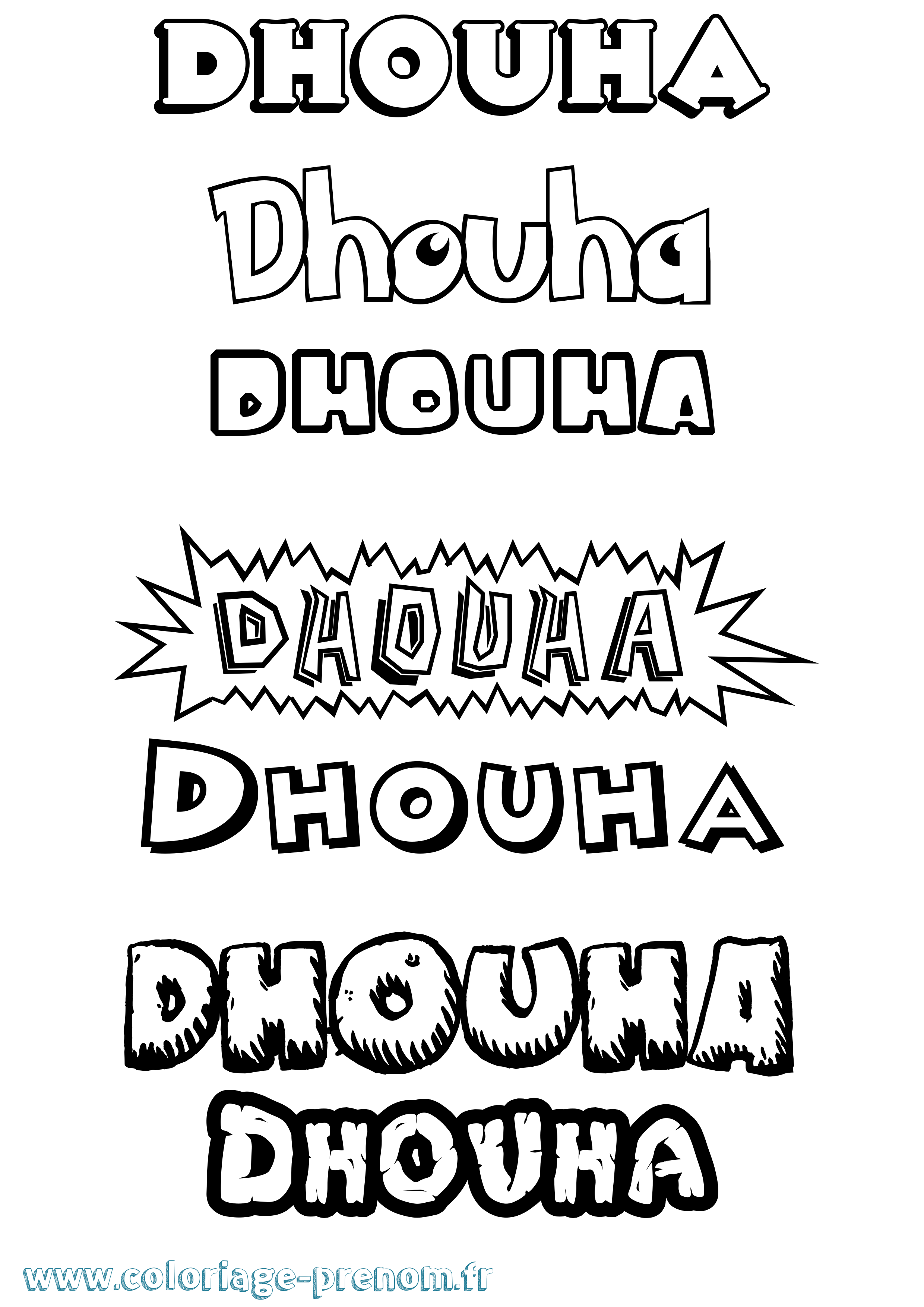 Coloriage Dhouha Dessin Animé Coloriage prénom Dhouha Dessin Animé