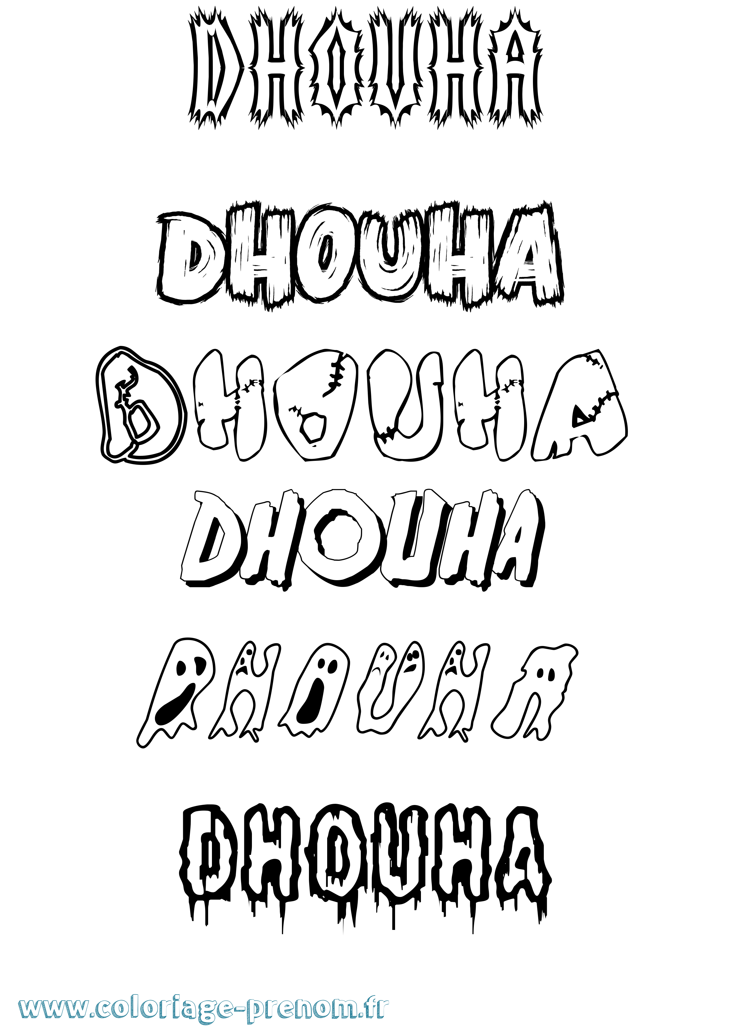 Coloriage Dhouha Frisson Coloriage prénom Dhouha Frisson
