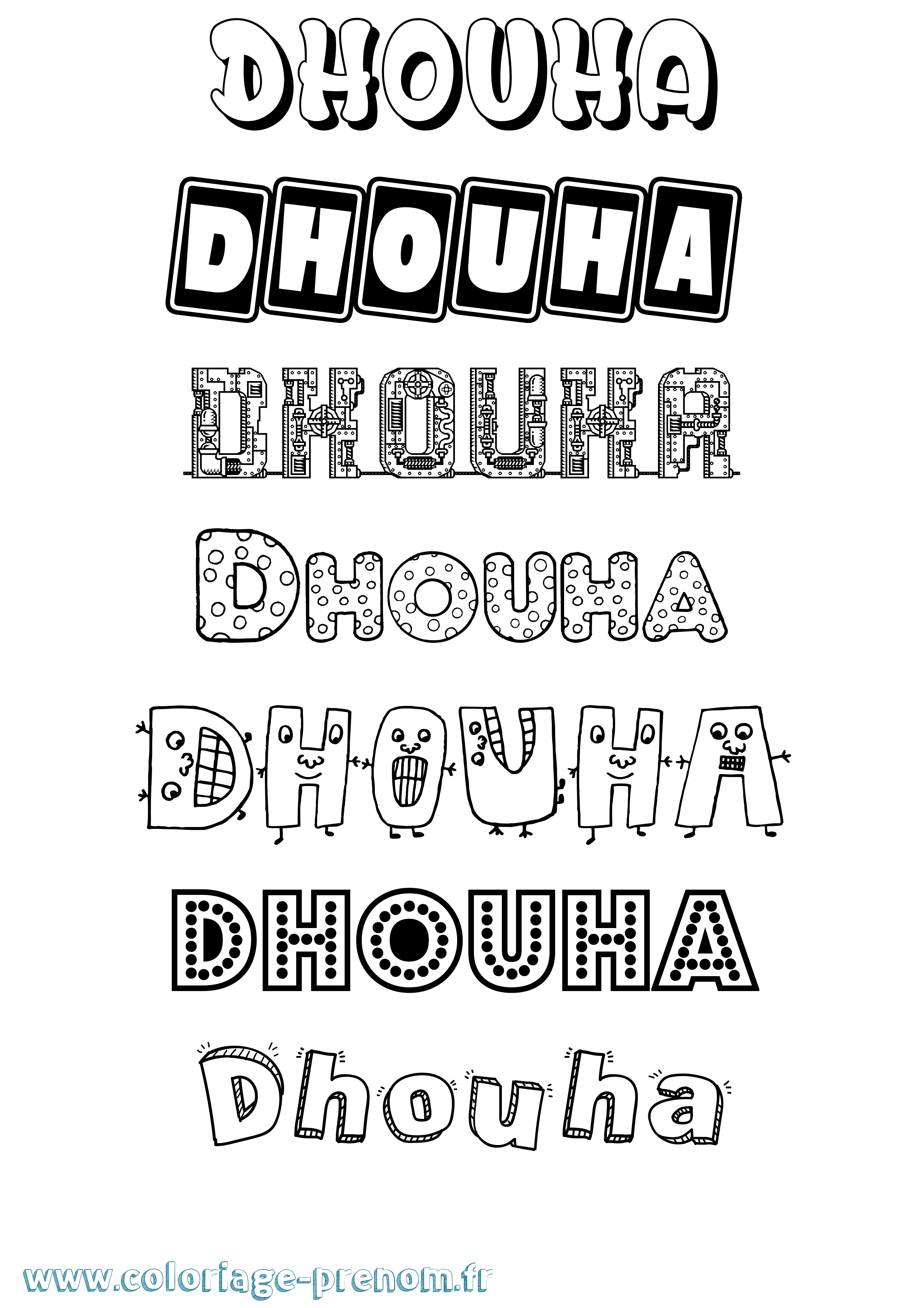 Coloriage Dhouha Fun Coloriage prénom Dhouha Fun