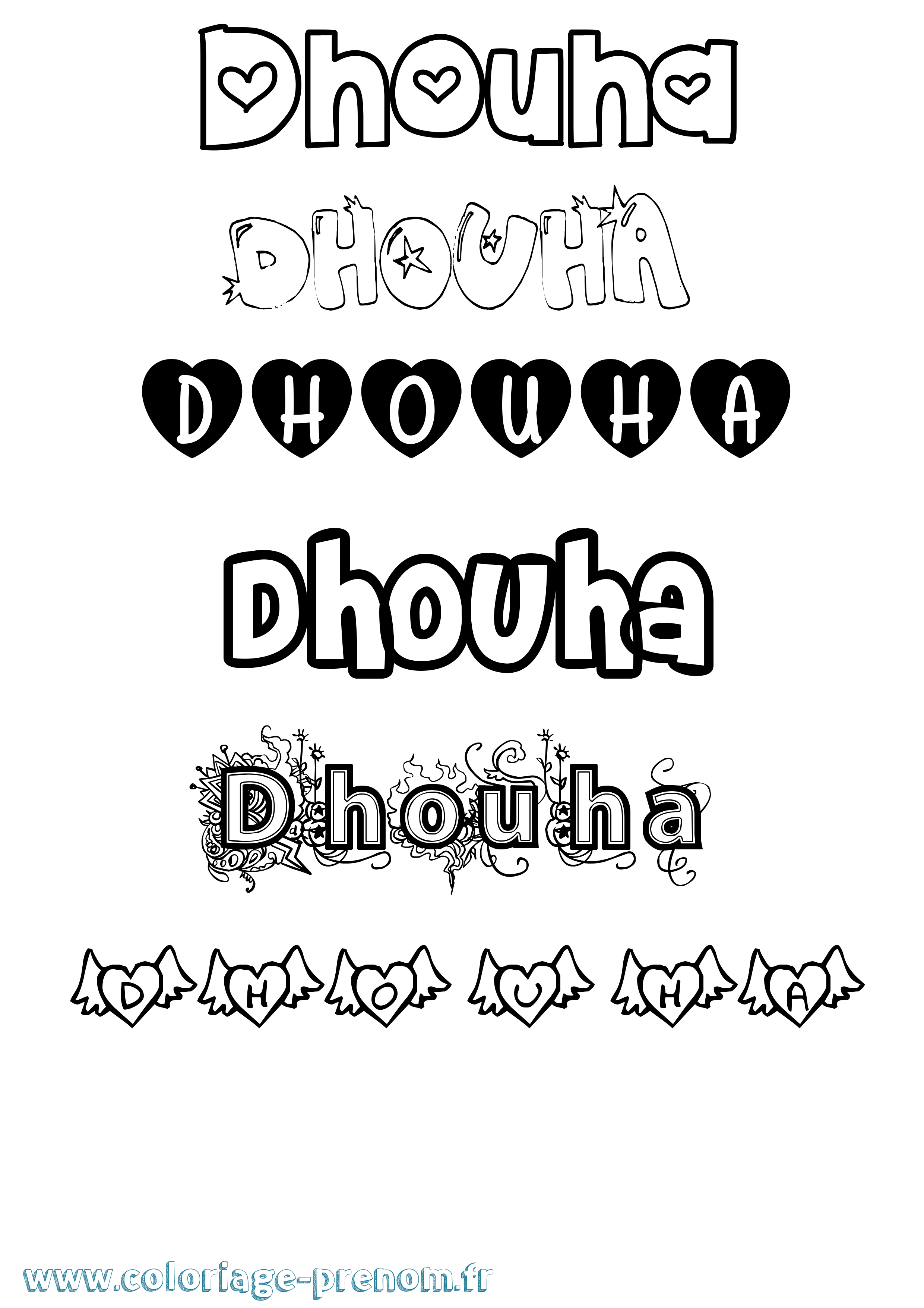 Coloriage Dhouha Girly Coloriage prénom Dhouha Girly