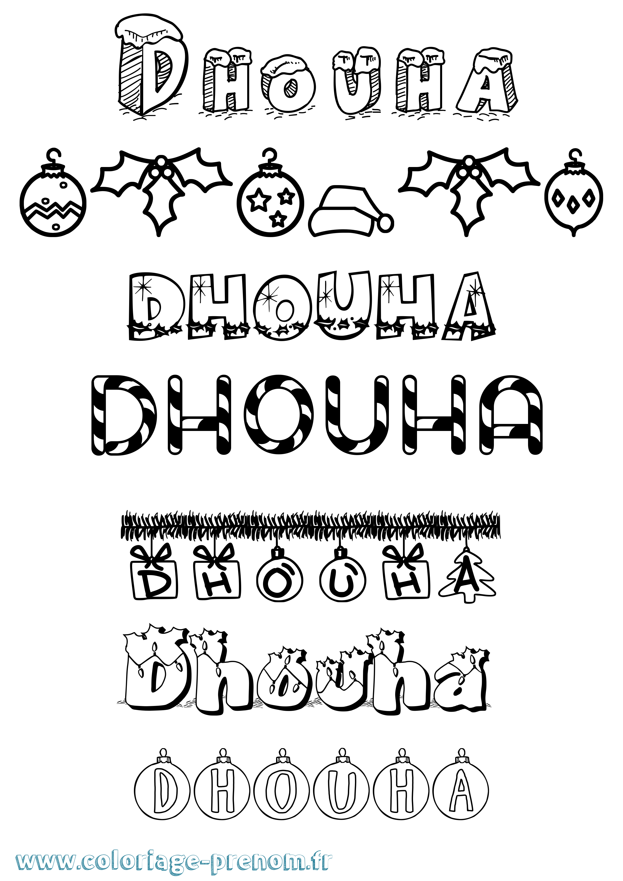 Coloriage Dhouha Noël Coloriage prénom Dhouha Noël