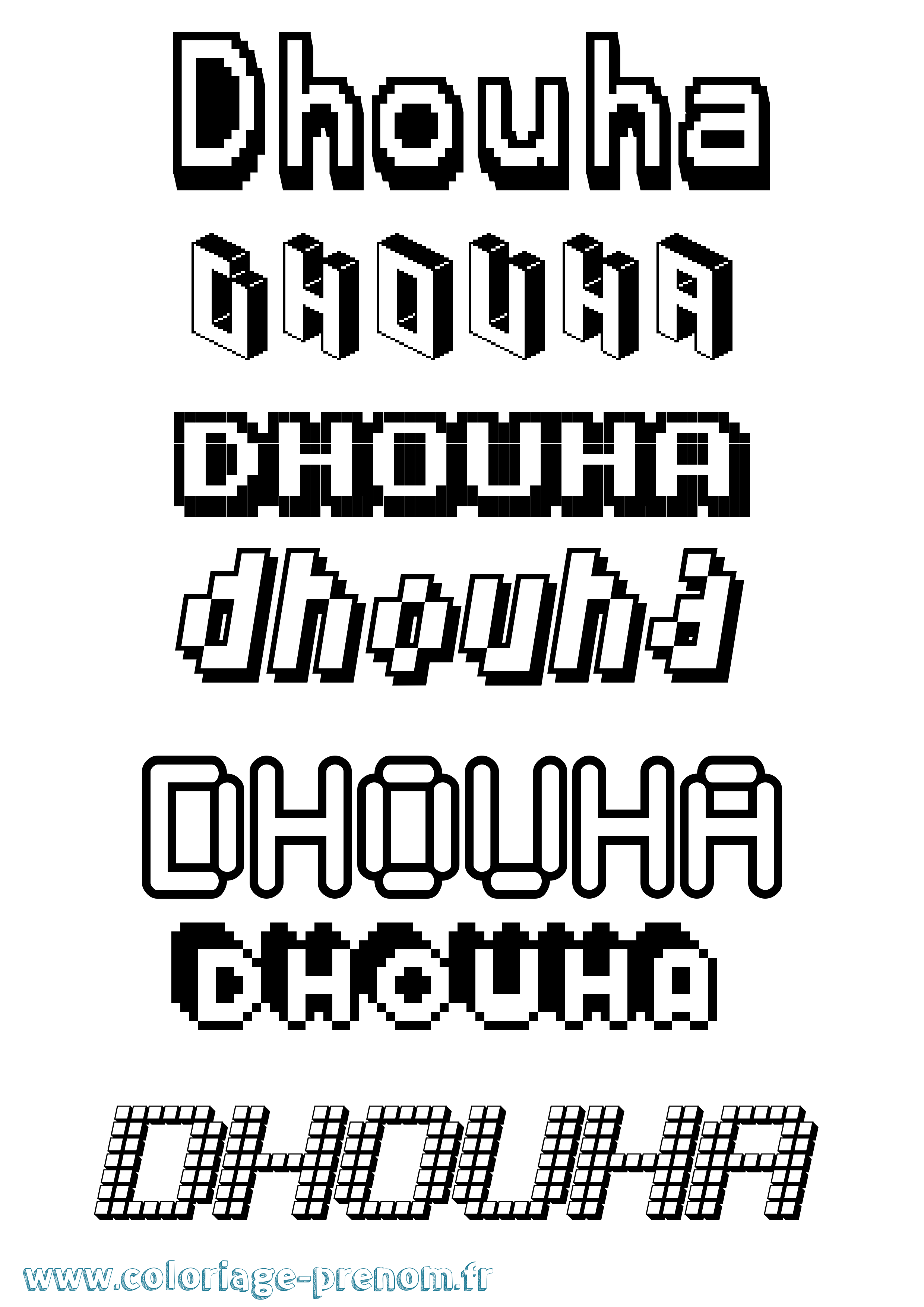 Coloriage Dhouha Pixel Coloriage prénom Dhouha Pixel