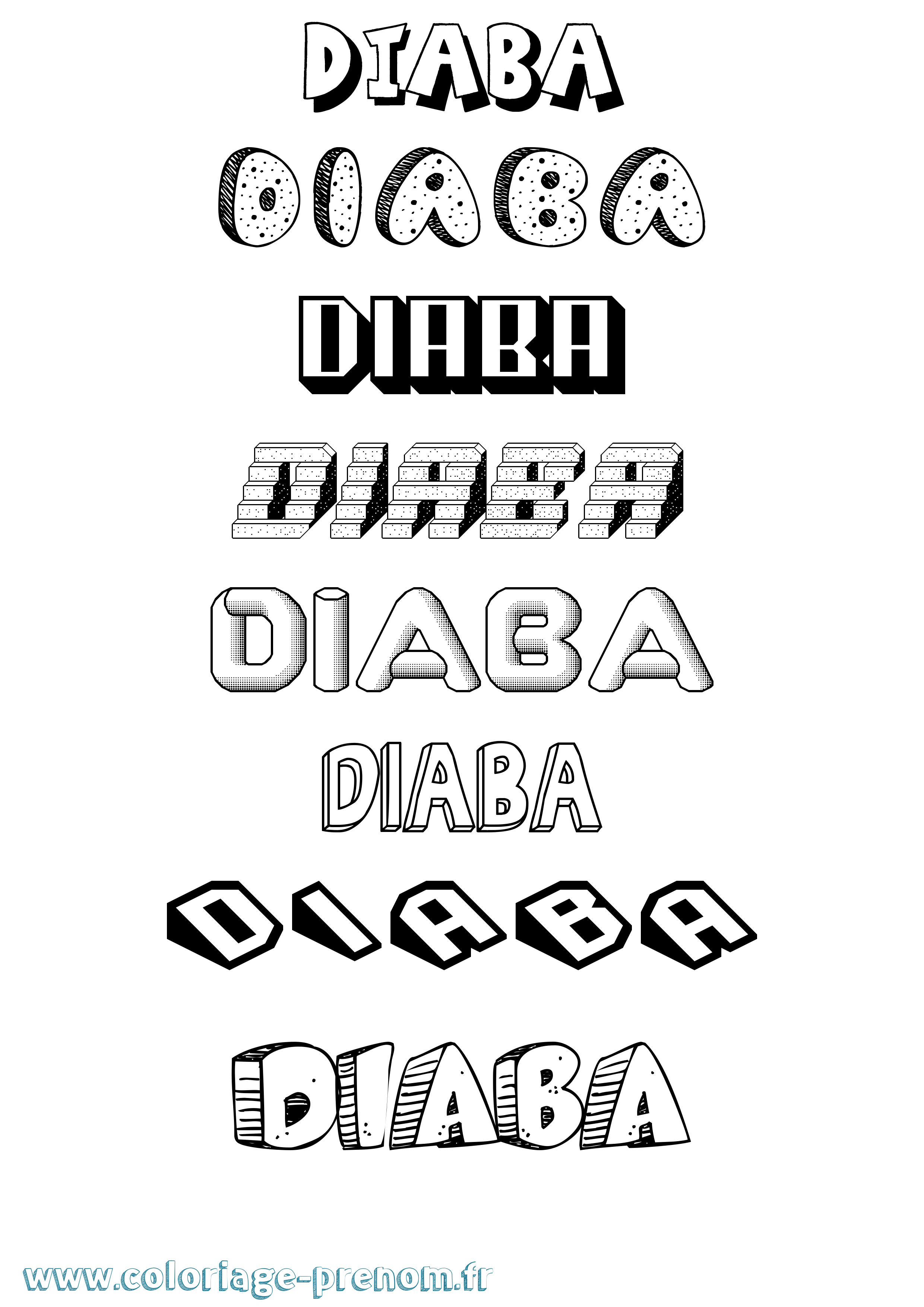 Coloriage Diaba Effet 3D Coloriage prénom Diaba Effet 3D