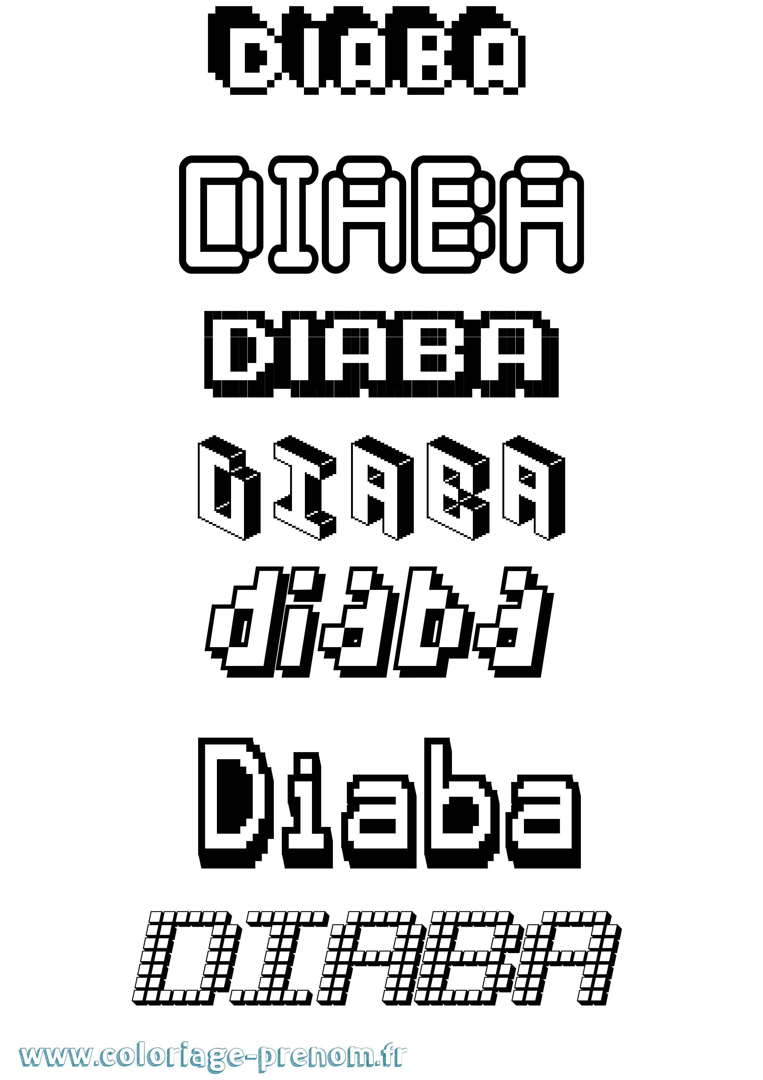 Coloriage Diaba Pixel Coloriage prénom Diaba Pixel