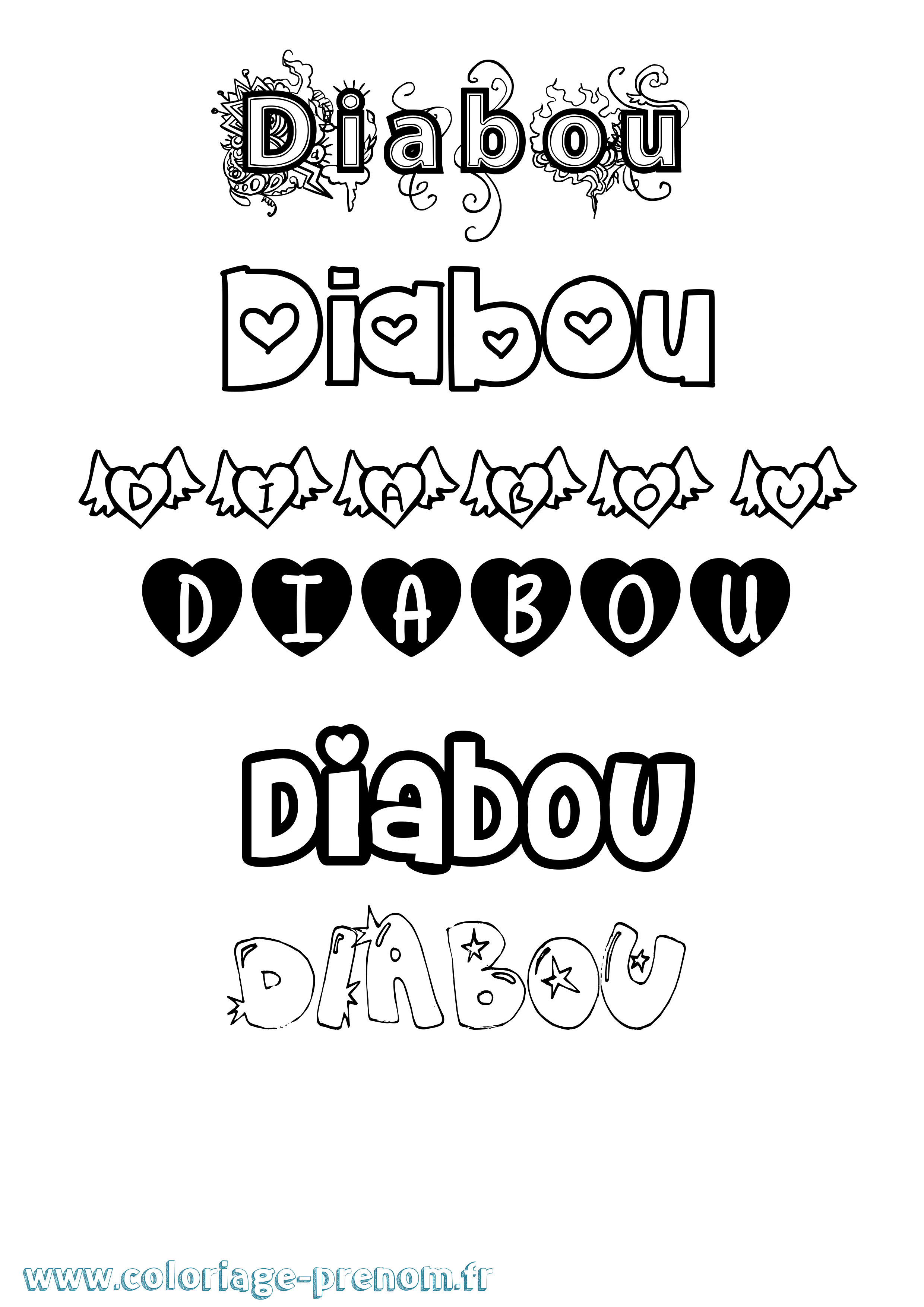 Coloriage Diabou Girly Coloriage prénom Diabou Girly