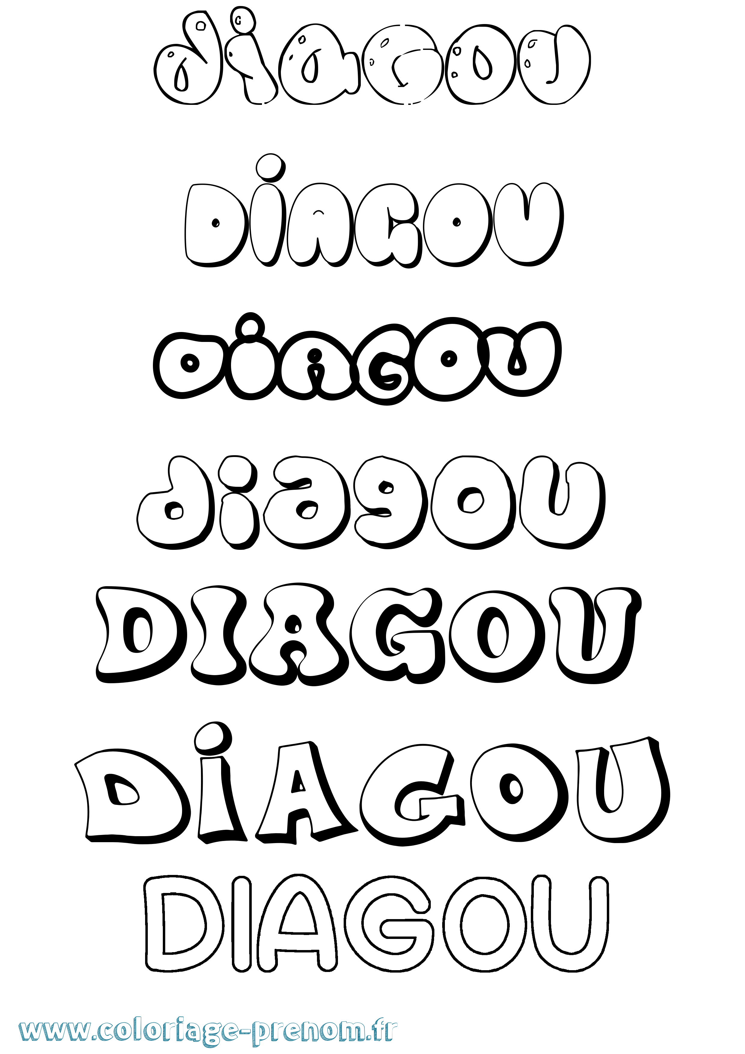 Coloriage Diagou Bubble Coloriage prénom Diagou Bubble