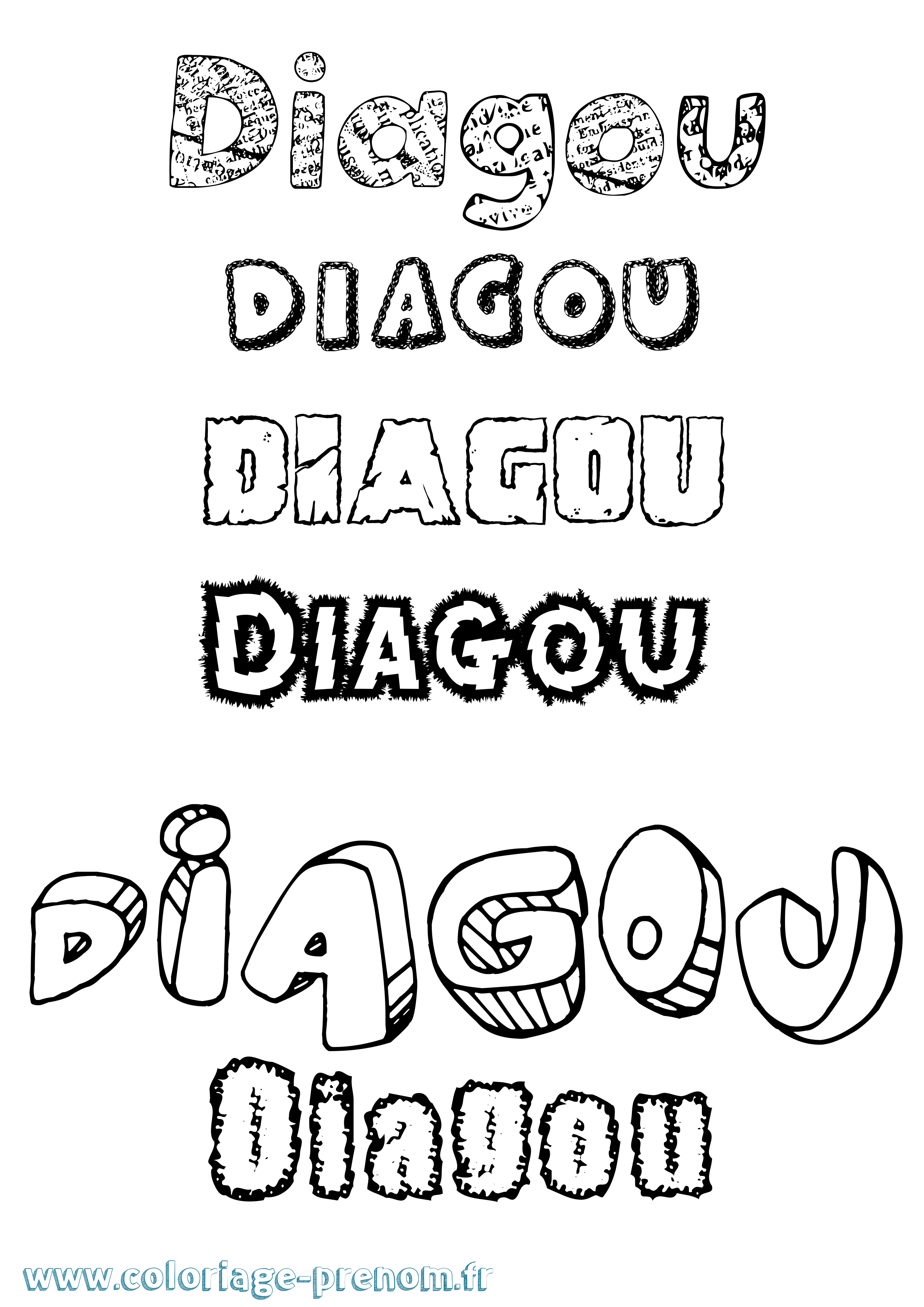 Coloriage Diagou Destructuré Coloriage prénom Diagou Destructuré