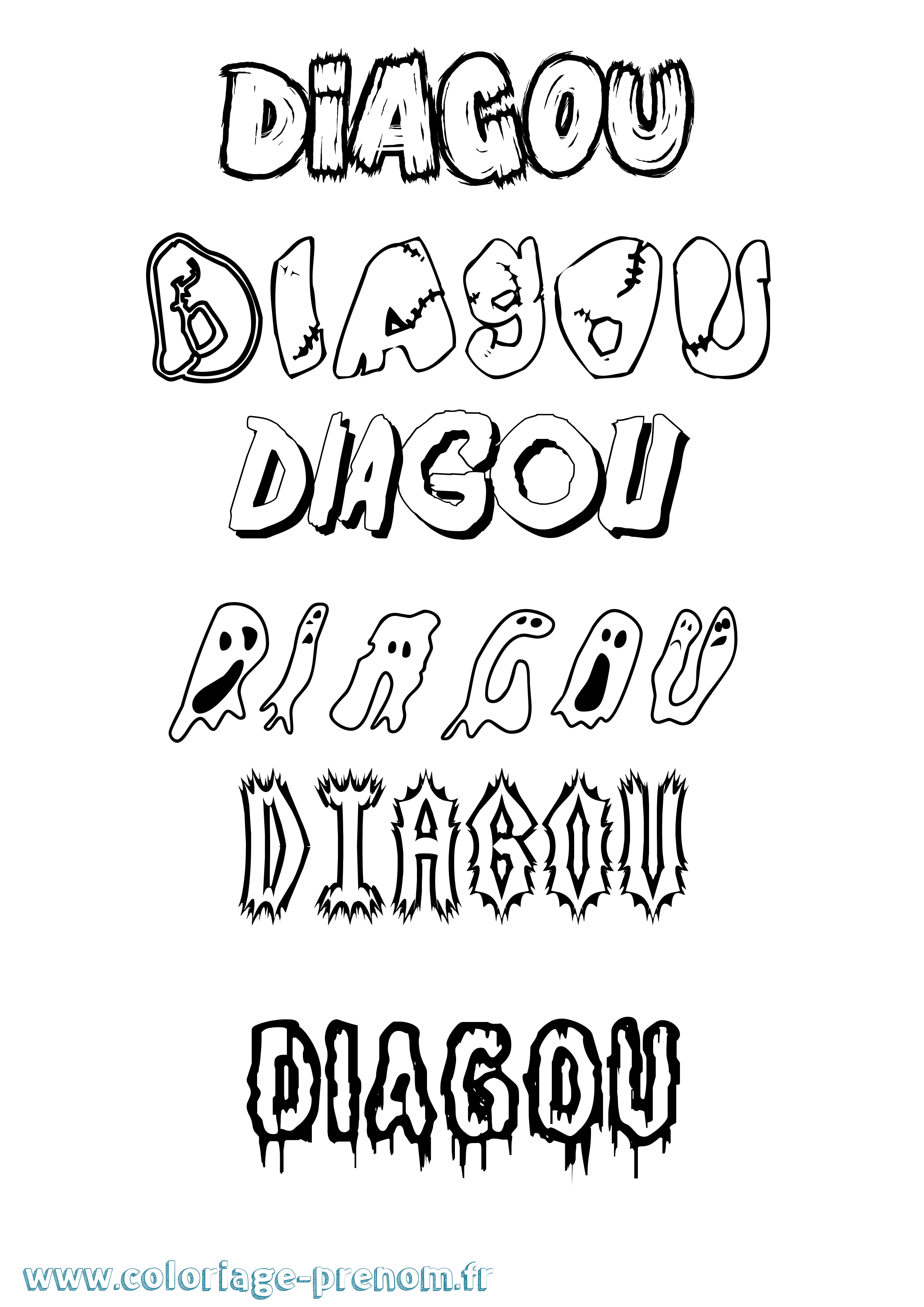 Coloriage Diagou Frisson Coloriage prénom Diagou Frisson
