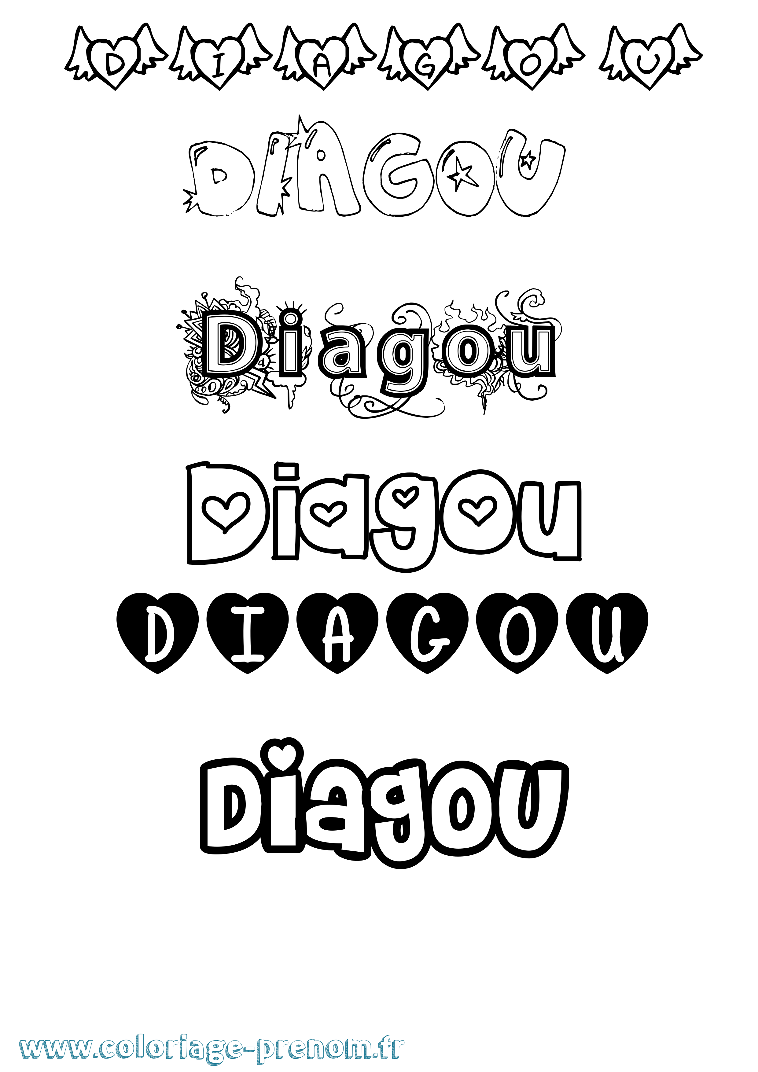 Coloriage Diagou Girly Coloriage prénom Diagou Girly
