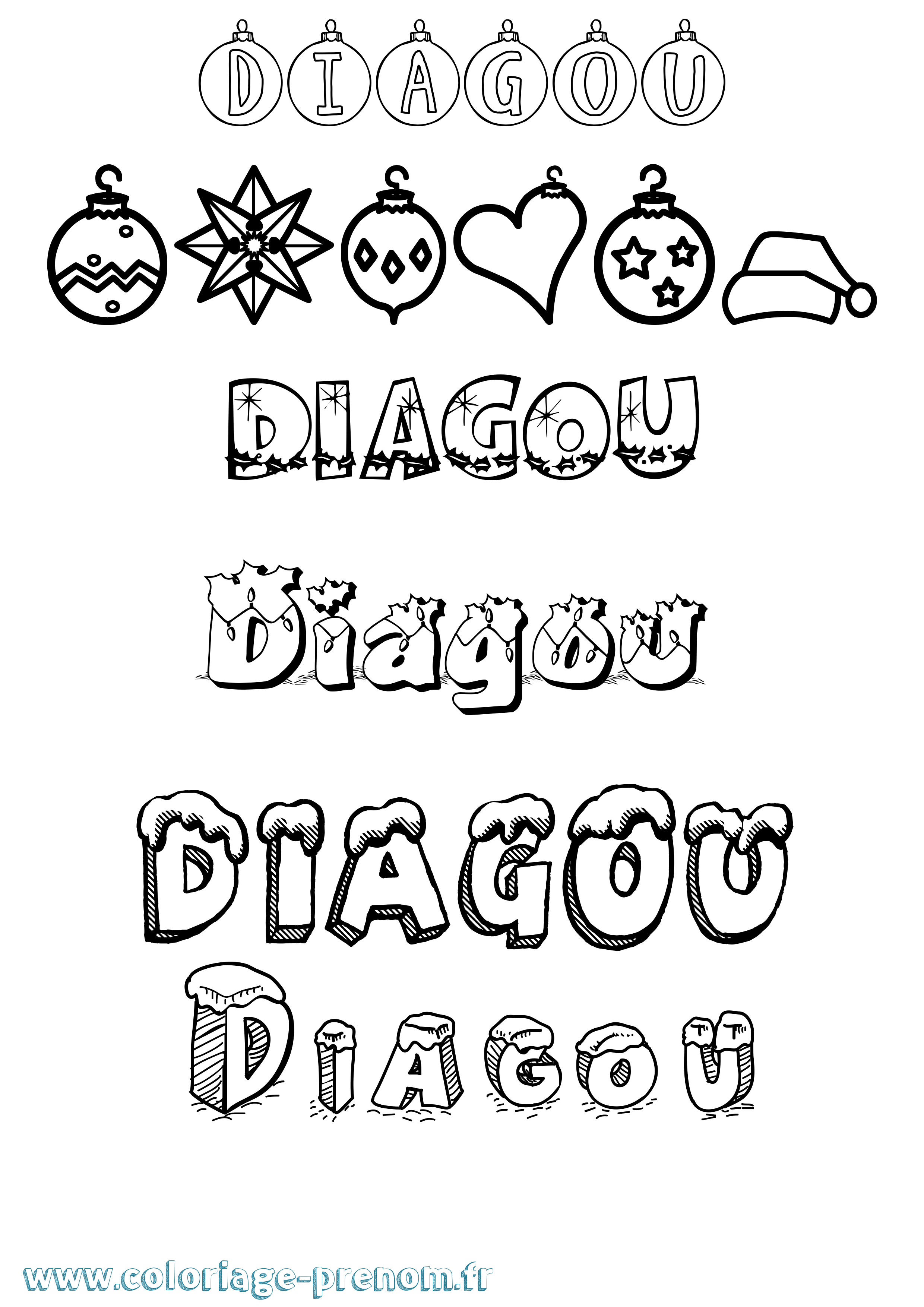 Coloriage Diagou Noël Coloriage prénom Diagou Noël