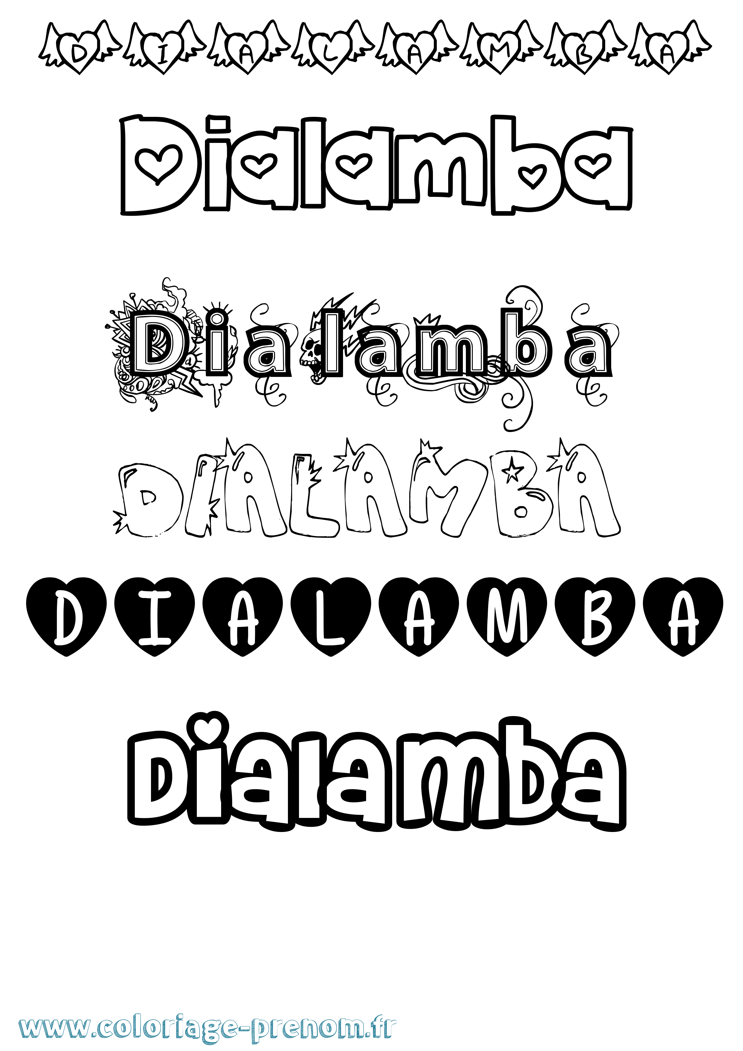Coloriage Dialamba Girly Coloriage prénom Dialamba Girly
