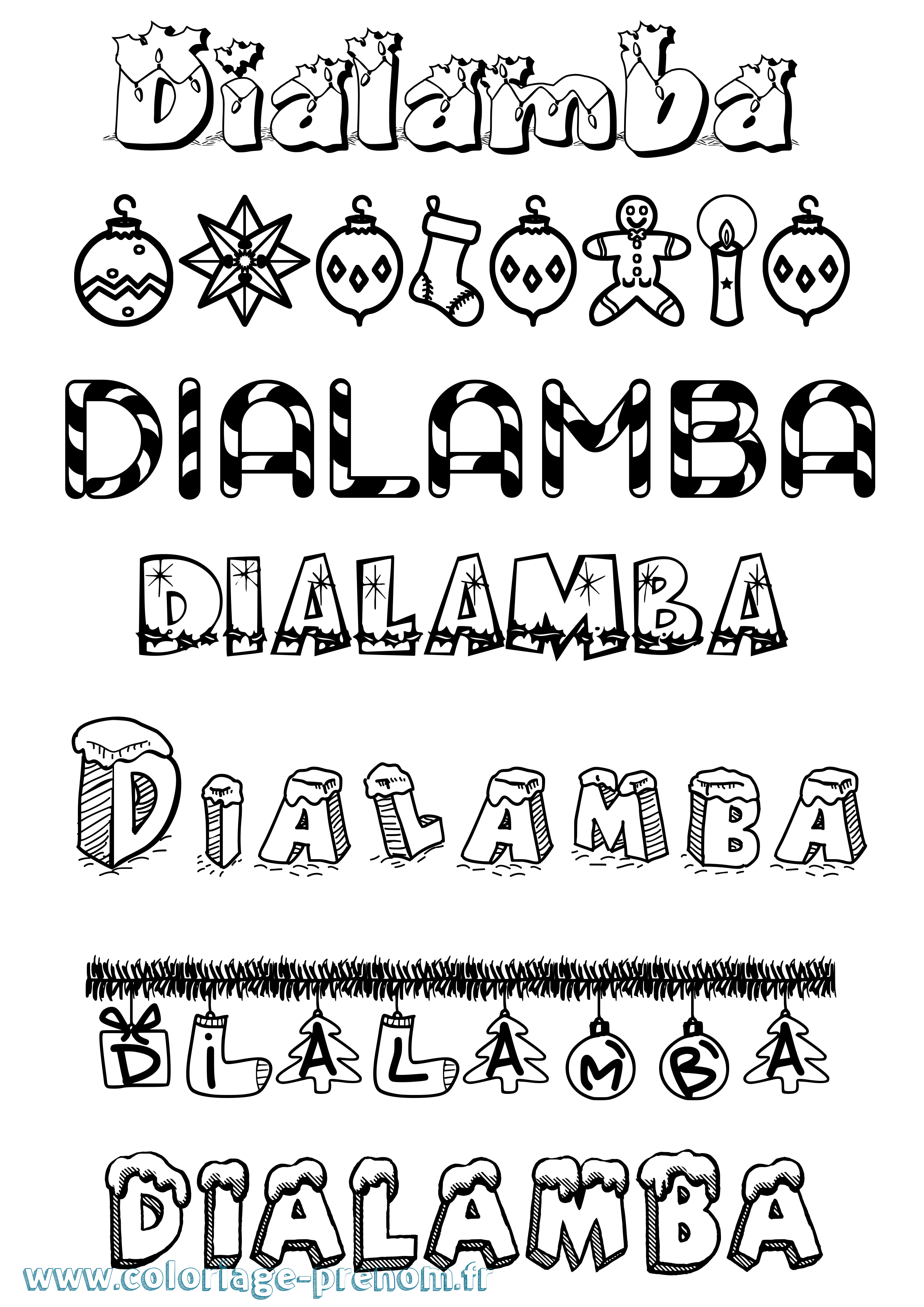 Coloriage Dialamba Noël Coloriage prénom Dialamba Noël