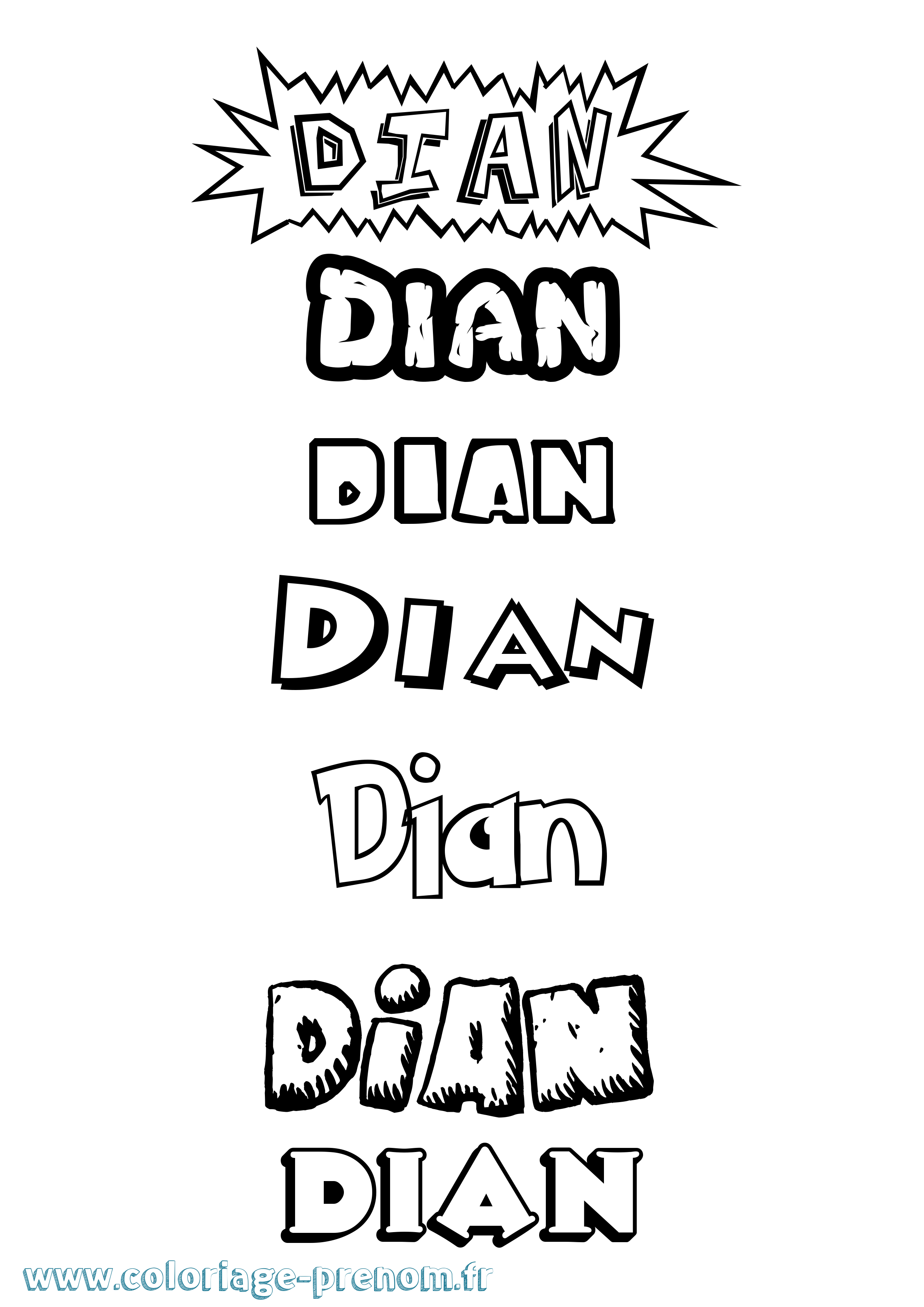 Coloriage Dian Dessin Animé Coloriage prénom Dian Dessin Animé