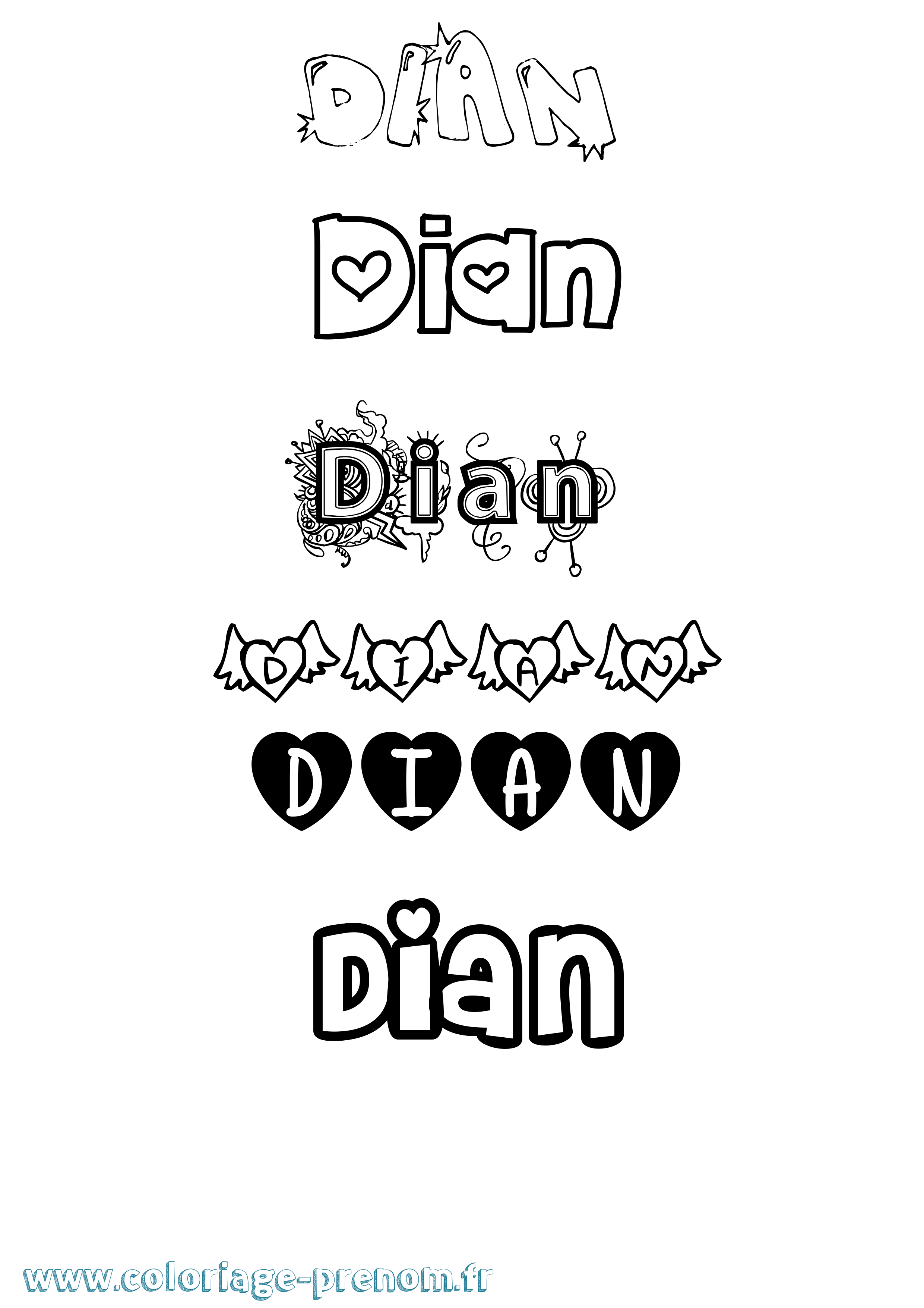 Coloriage Dian Girly Coloriage prénom Dian Girly