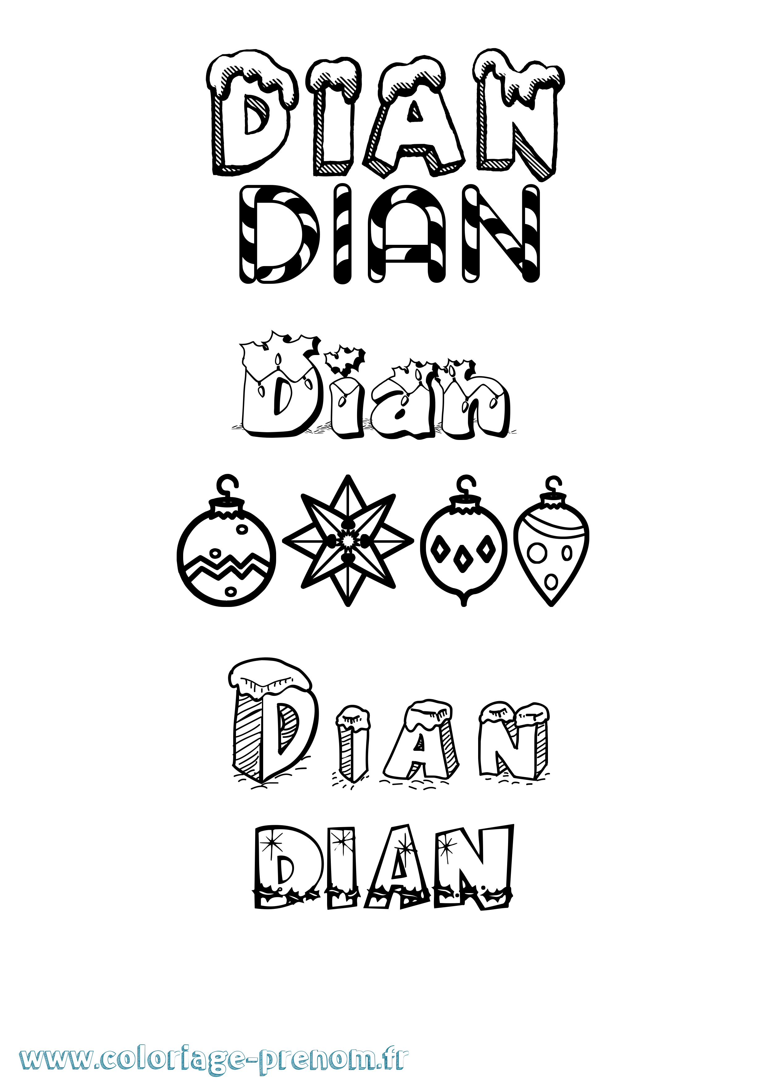 Coloriage Dian Noël Coloriage prénom Dian Noël