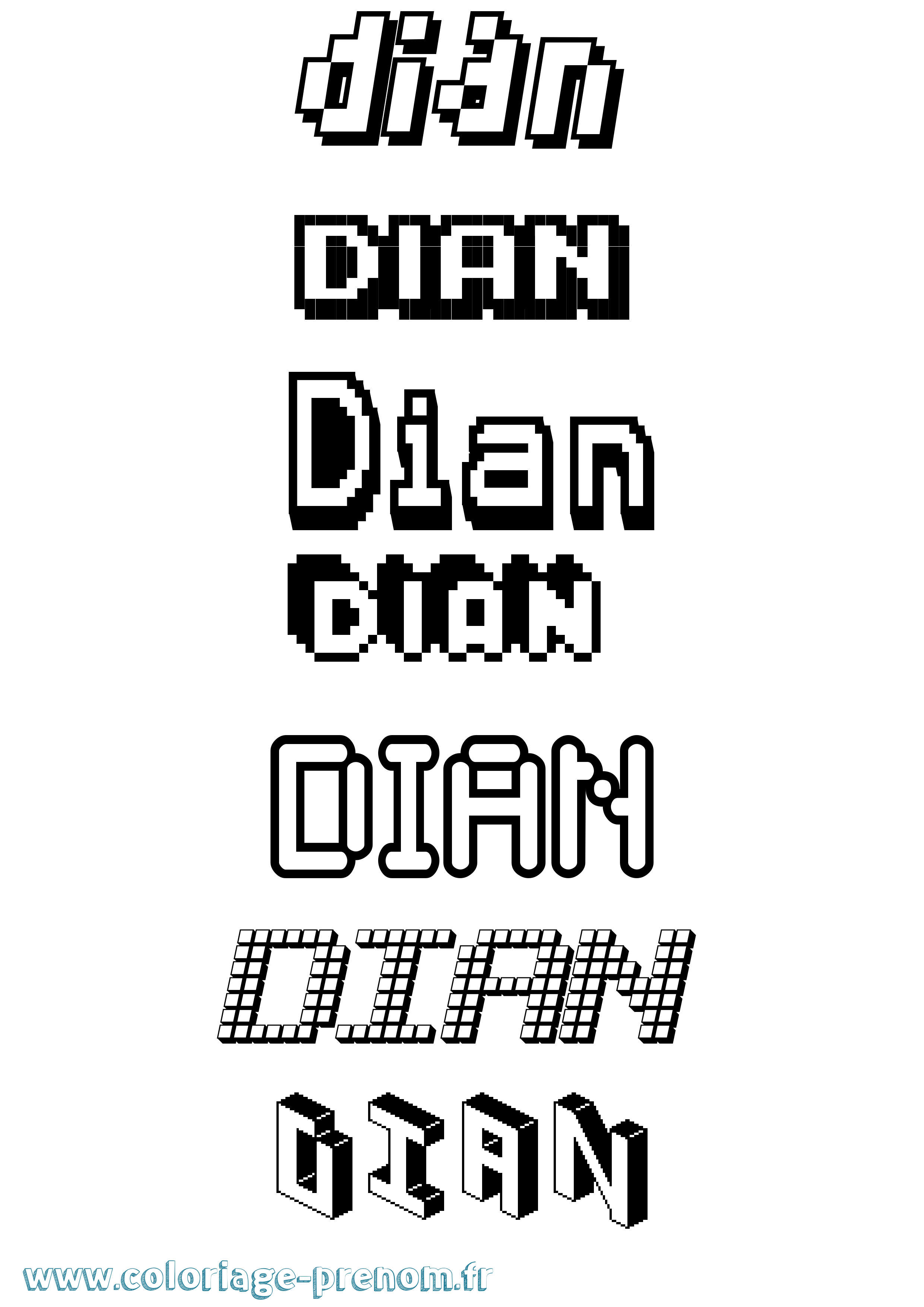 Coloriage Dian Pixel Coloriage prénom Dian Pixel