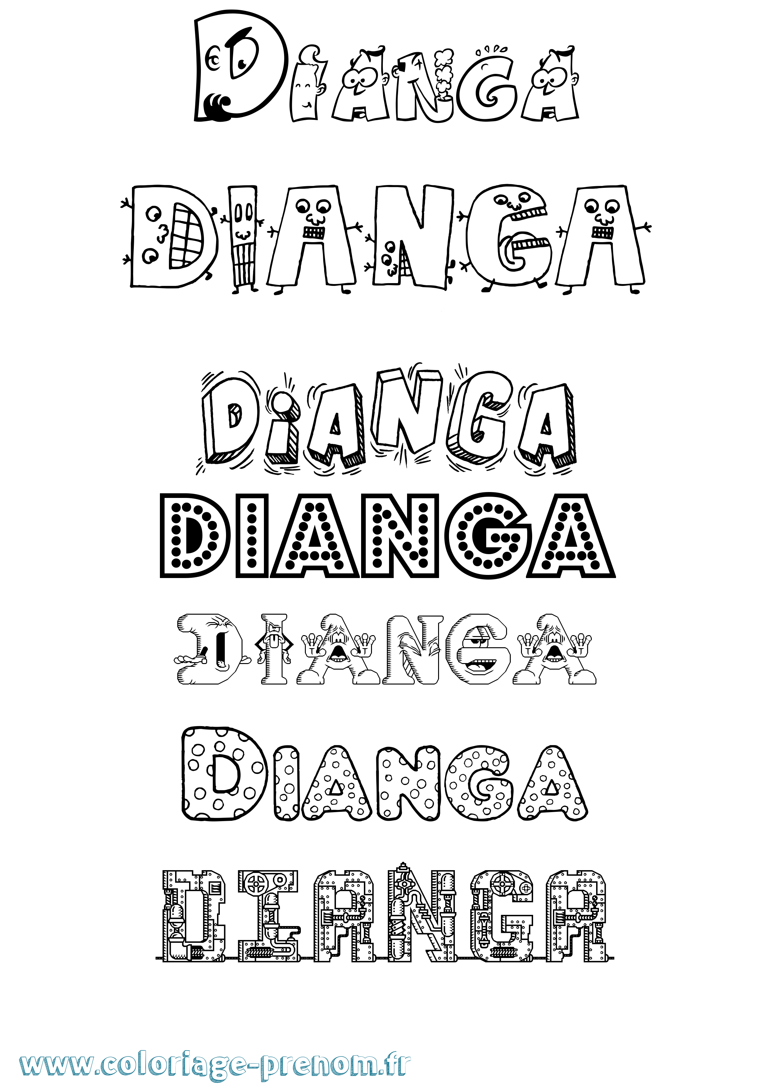 Coloriage Dianga Fun Coloriage prénom Dianga Fun