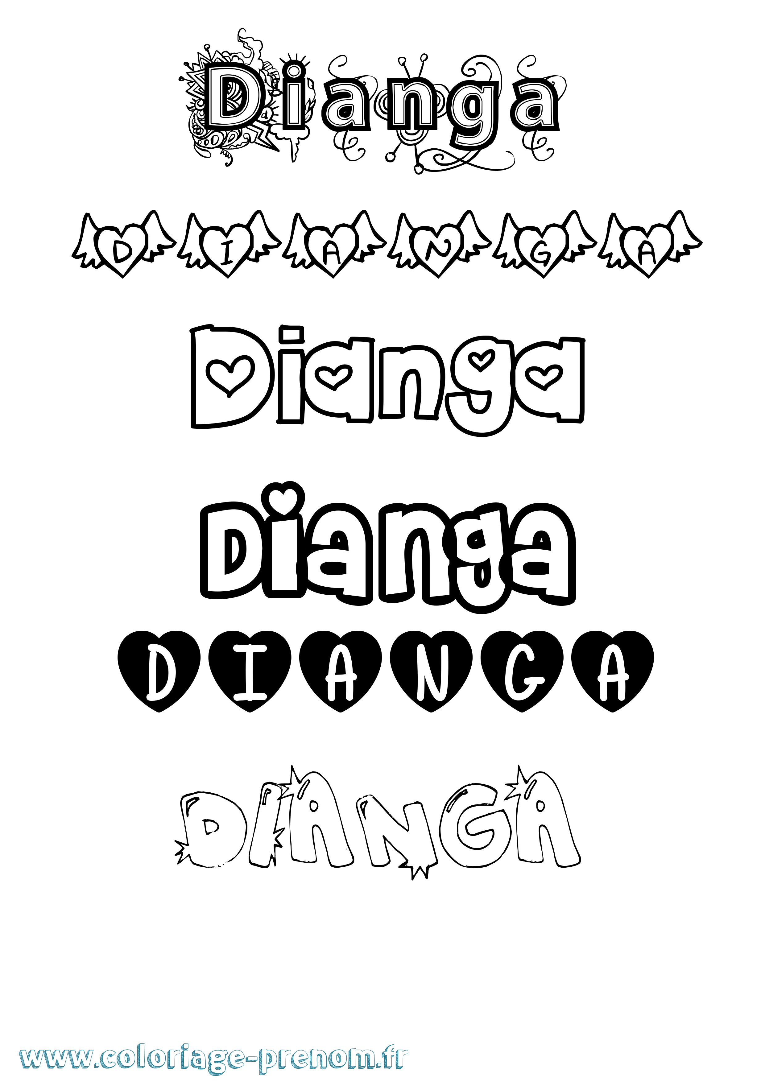 Coloriage Dianga Girly Coloriage prénom Dianga Girly