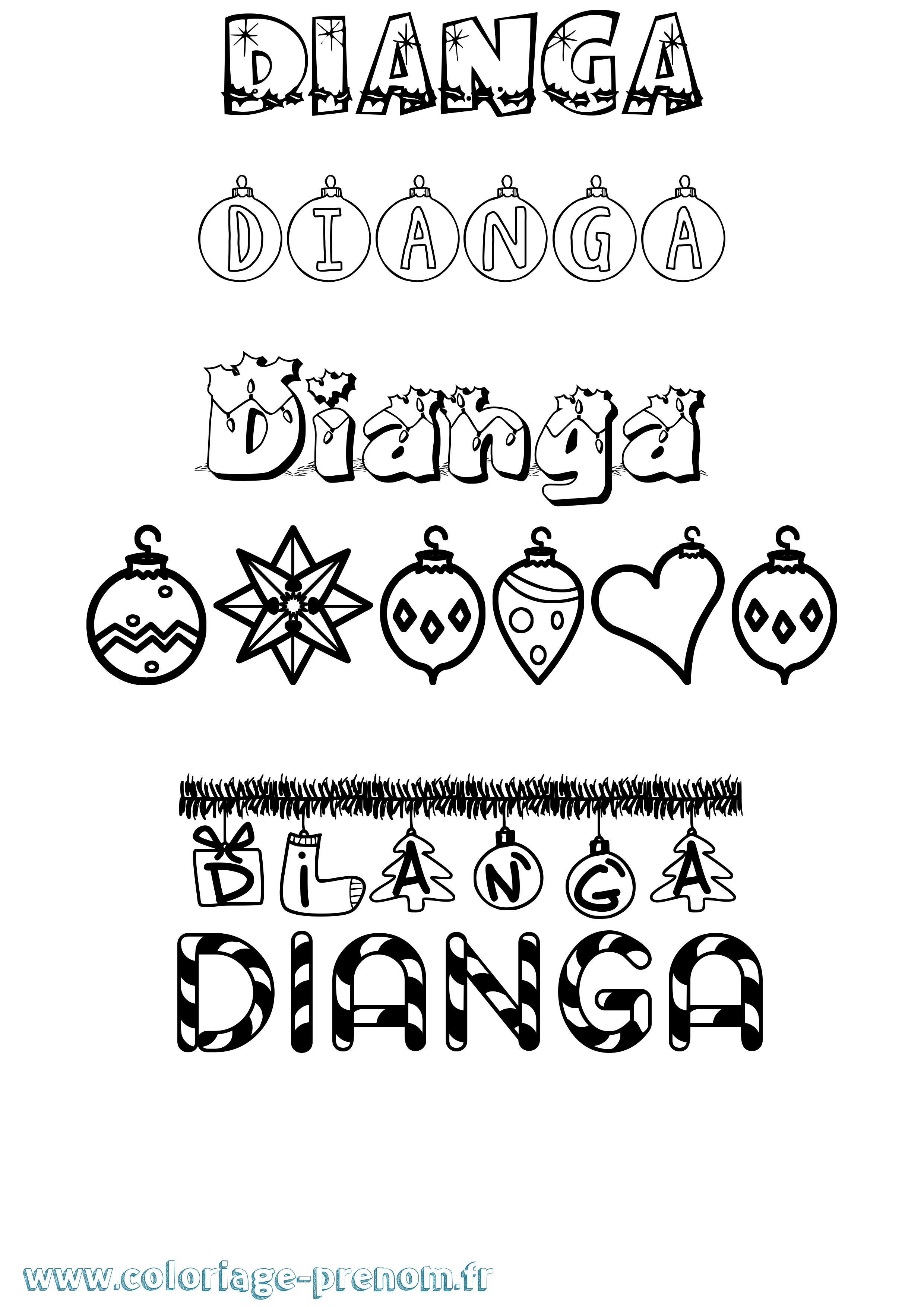 Coloriage Dianga Noël Coloriage prénom Dianga Noël