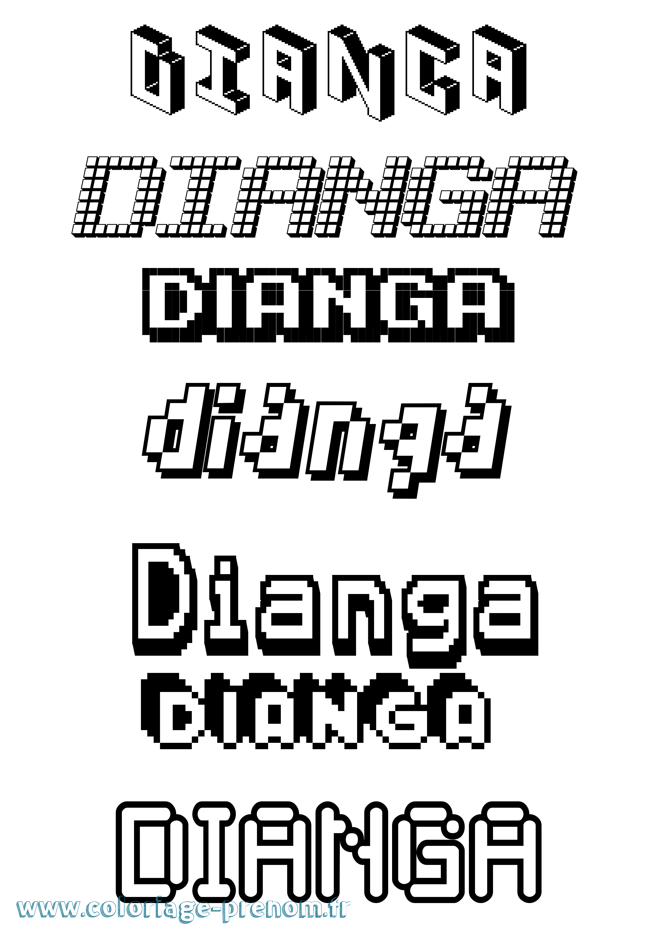 Coloriage Dianga Pixel Coloriage prénom Dianga Pixel