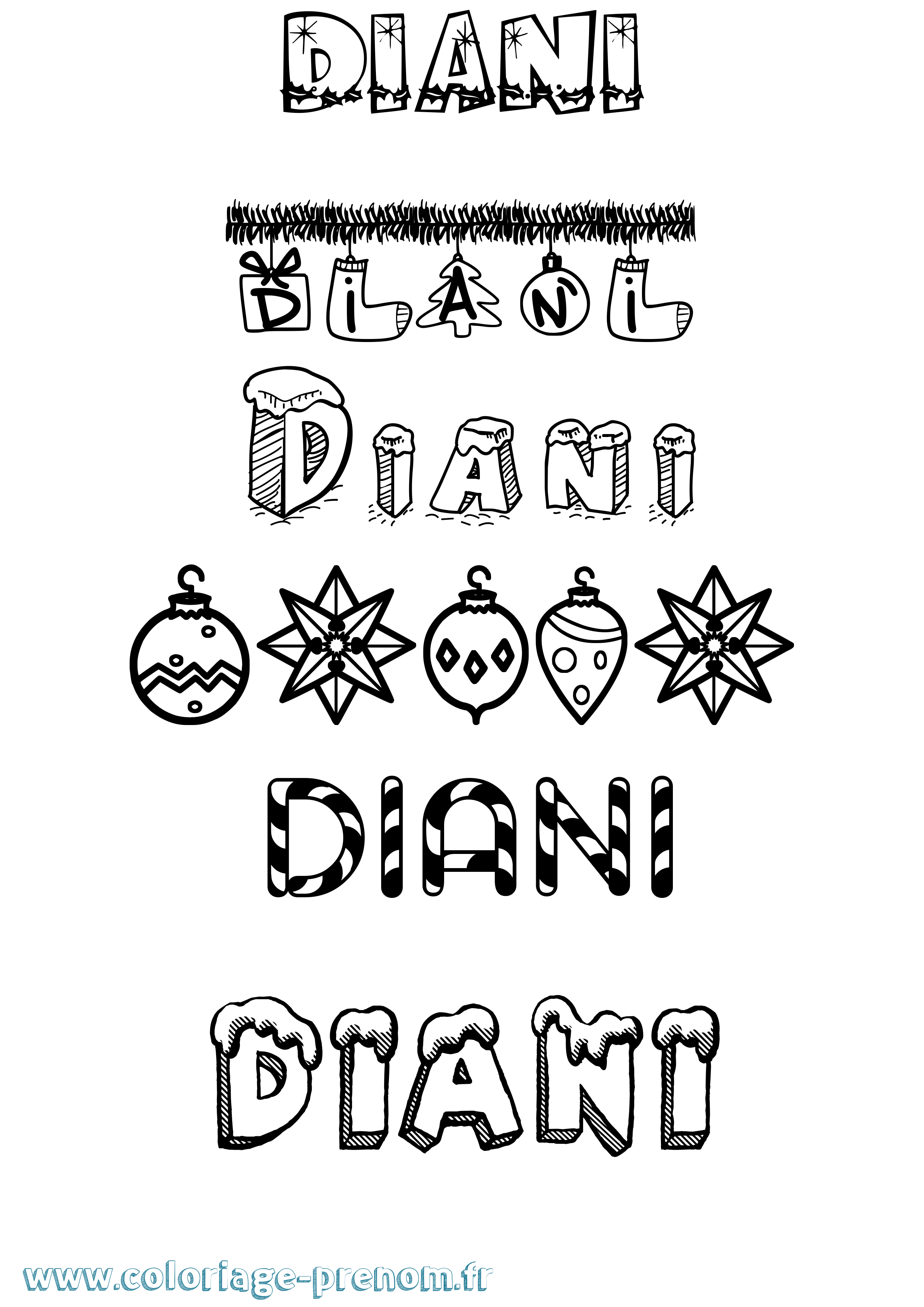 Coloriage Diani Noël Coloriage prénom Diani Noël