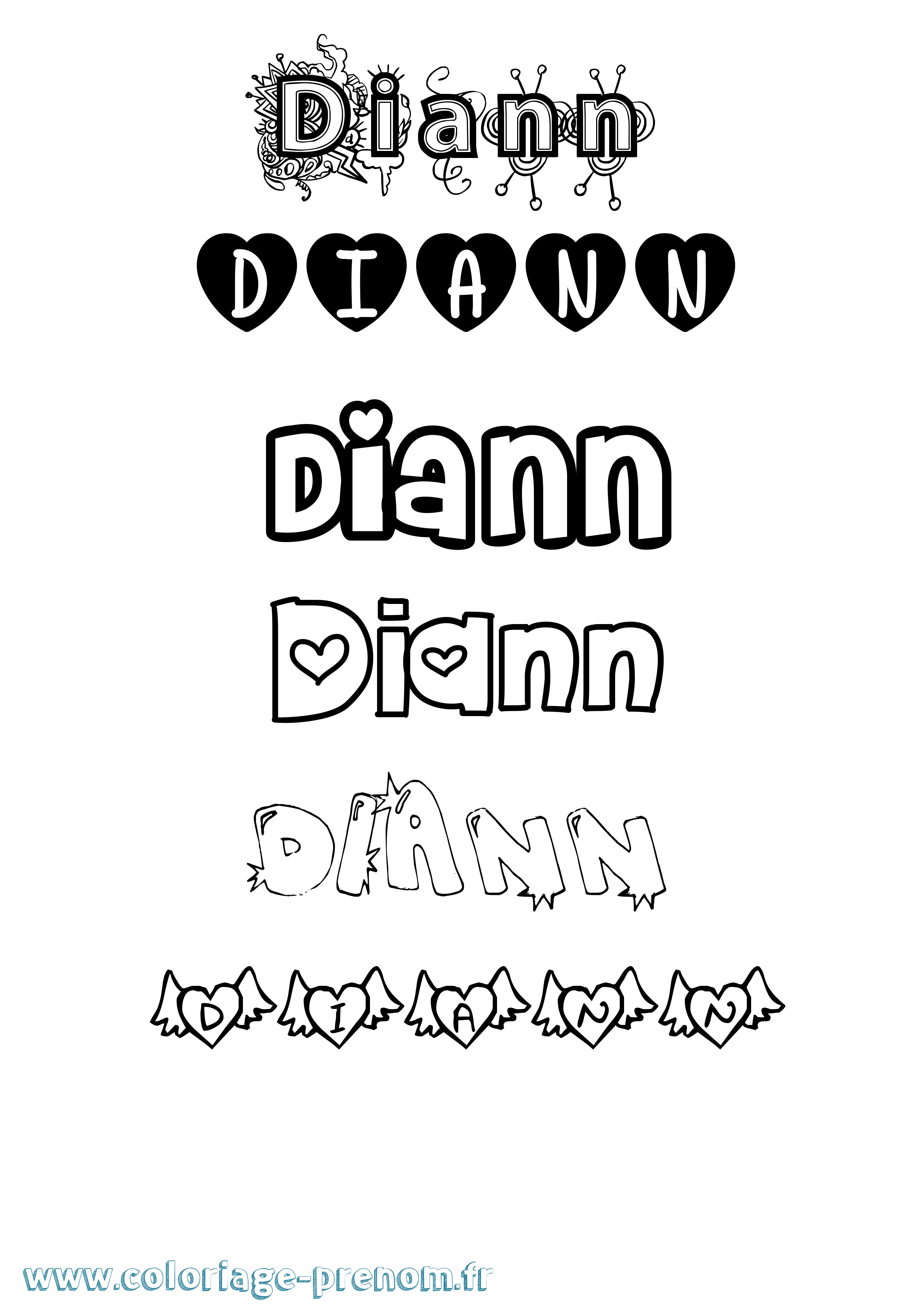 Coloriage Diann Girly Coloriage prénom Diann Girly