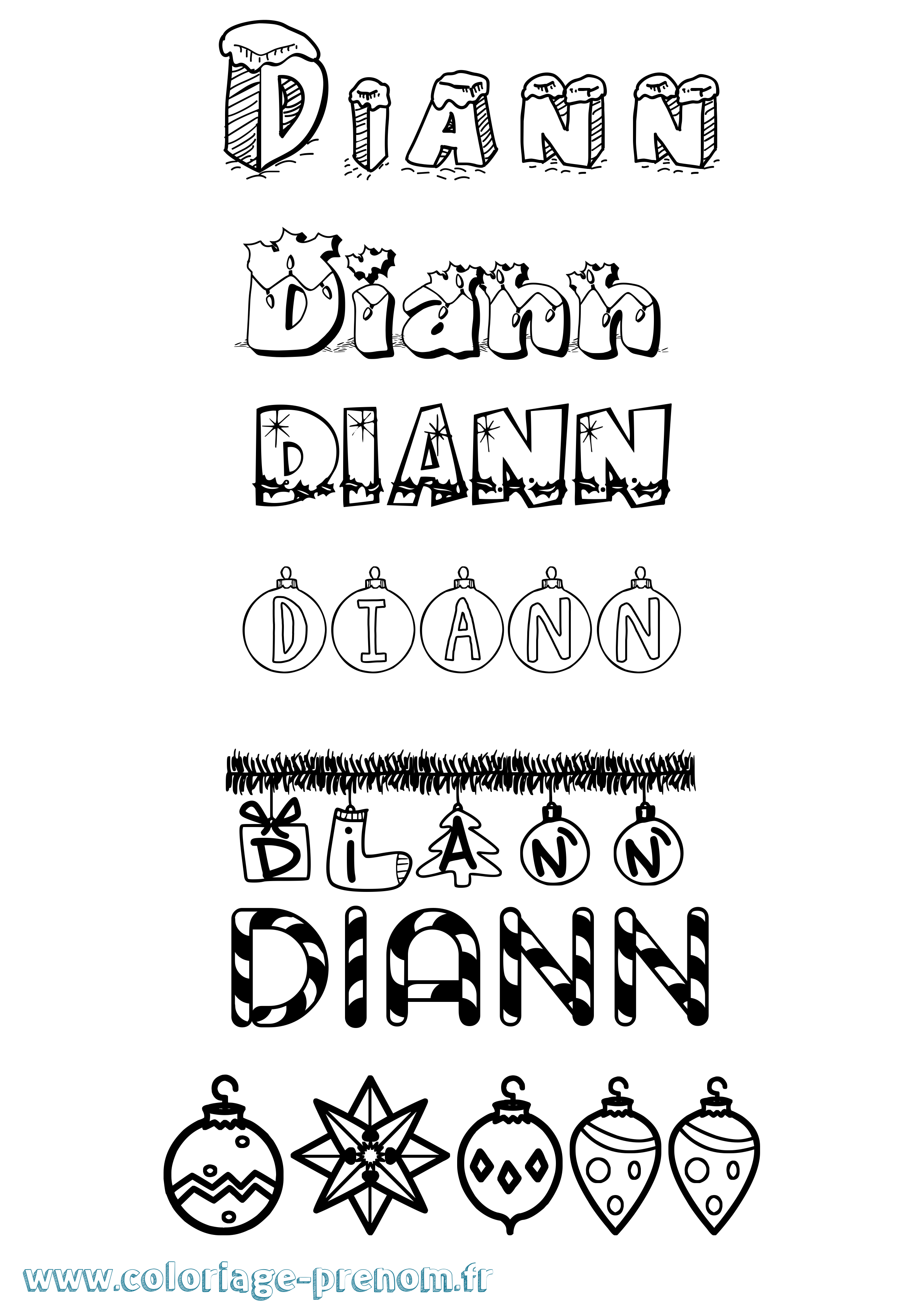 Coloriage Diann Noël Coloriage prénom Diann Noël