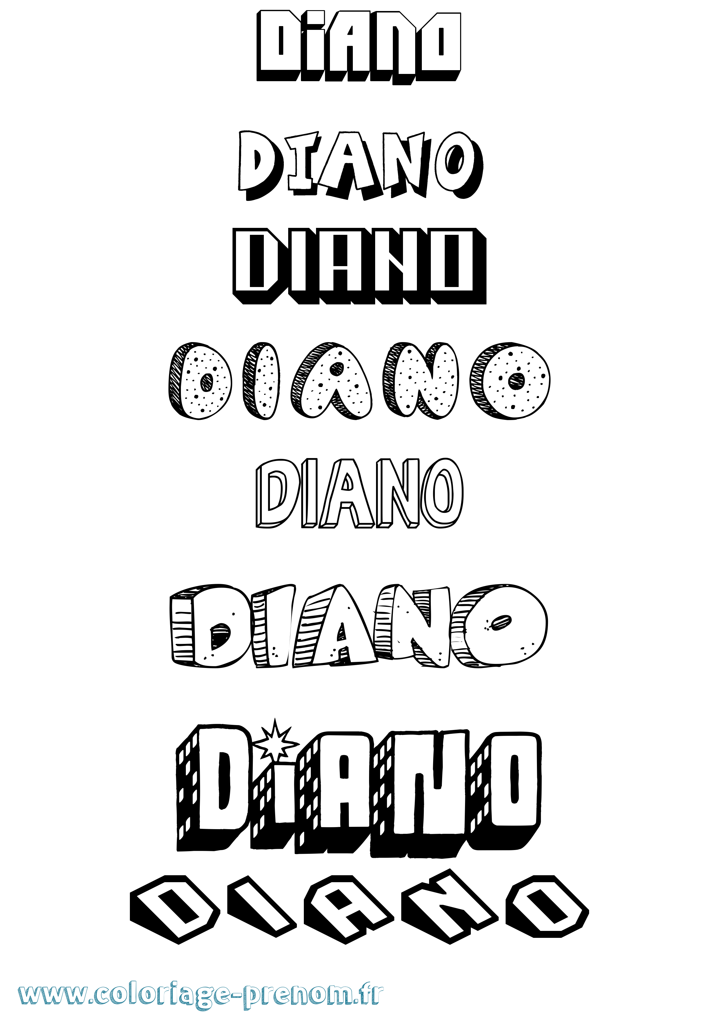Coloriage Diano Effet 3D Coloriage prénom Diano Effet 3D