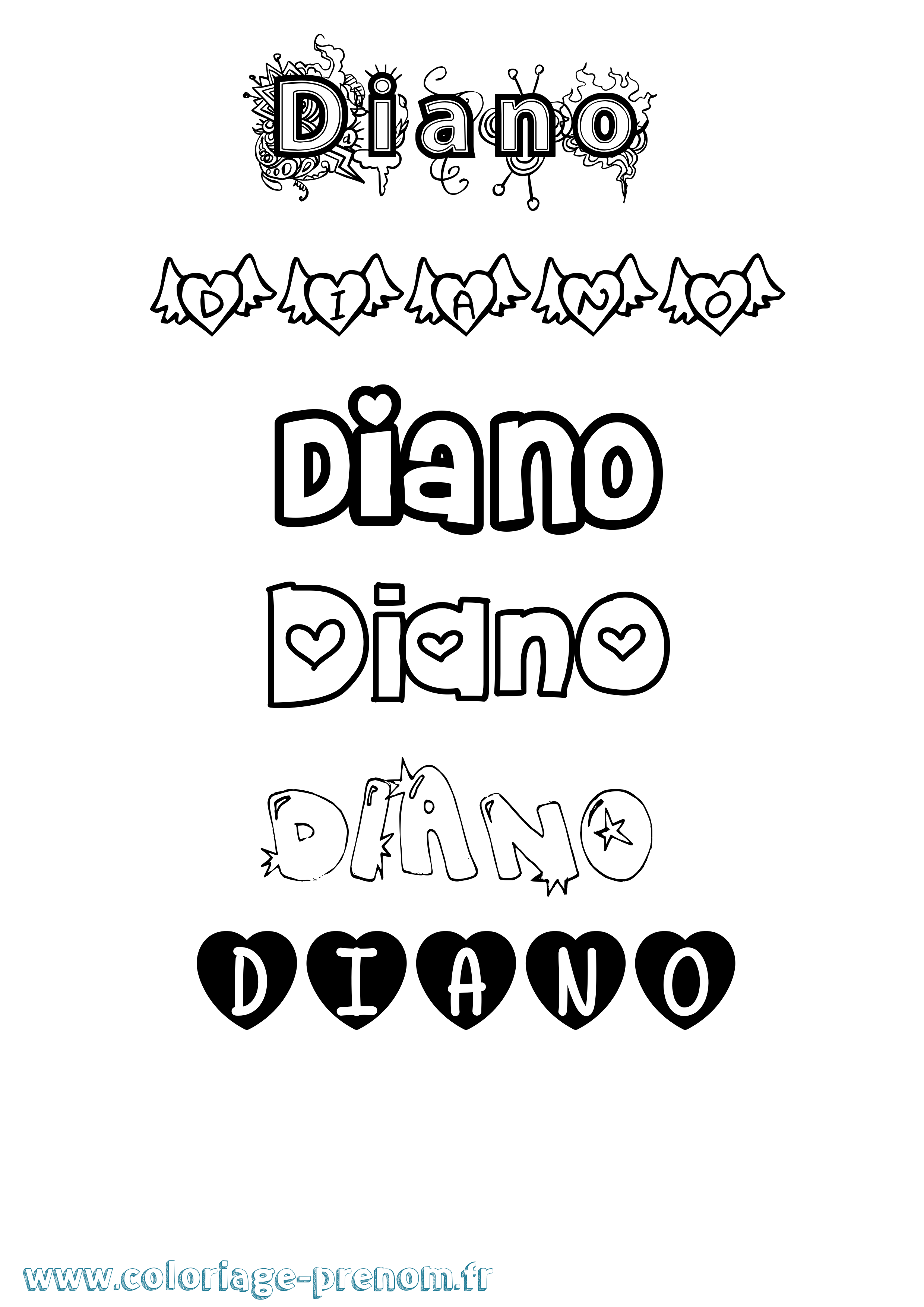 Coloriage Diano Girly Coloriage prénom Diano Girly